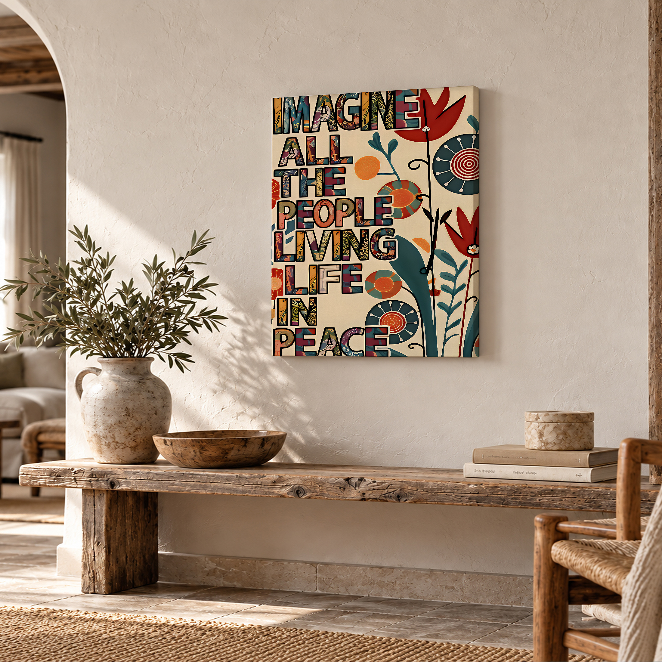 Peaceful Floral Text Art Framed Canvas Wall Art Ready to Hang - Image 2
