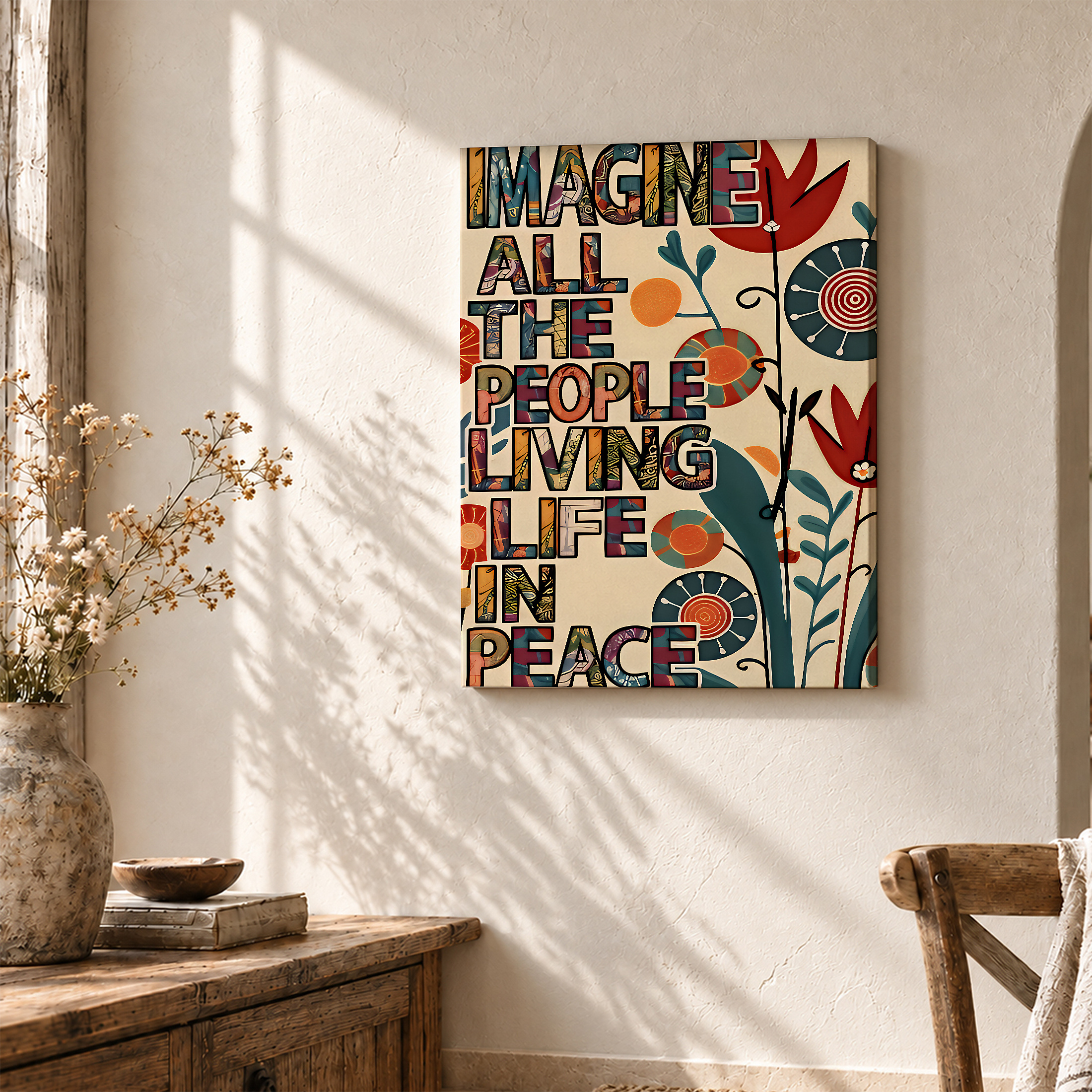 Peaceful Floral Text Art Framed Canvas Wall Art Ready to Hang - Image 3