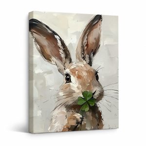 Watercolor Bunny & Clover Framed Canvas Wall Art - Ready to Hang
