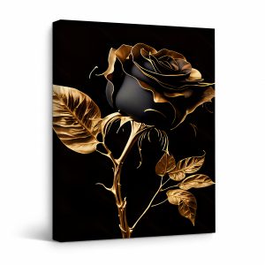 Black Gold Rose Framed Canvas Wall Art - Luxury Home Decor