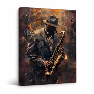 Jazz Saxophonist Abstract Portrait Framed Canvas Wall Art