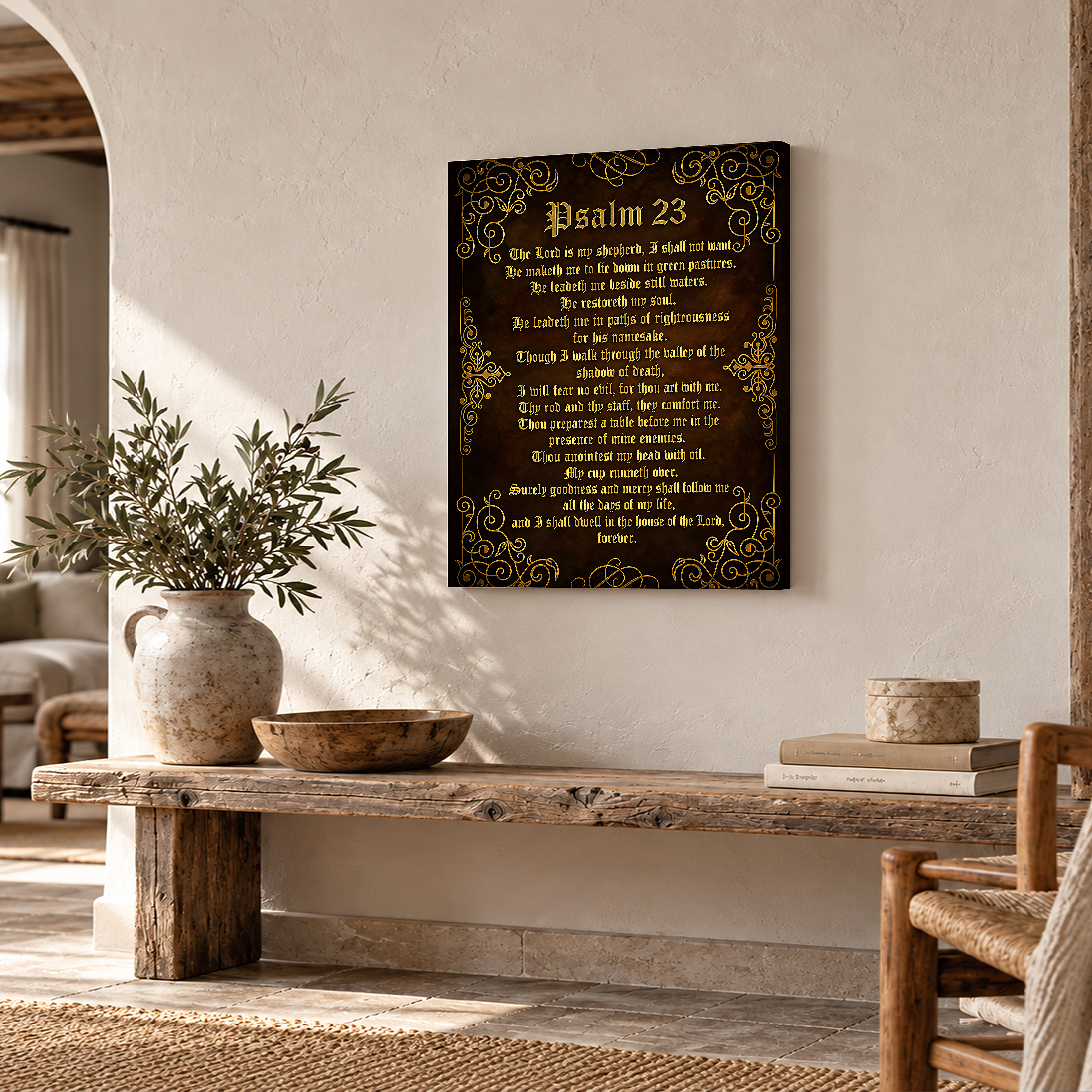 Gold Filigree Psalm 23 Scripture Framed Canvas Wall Art - Image 2