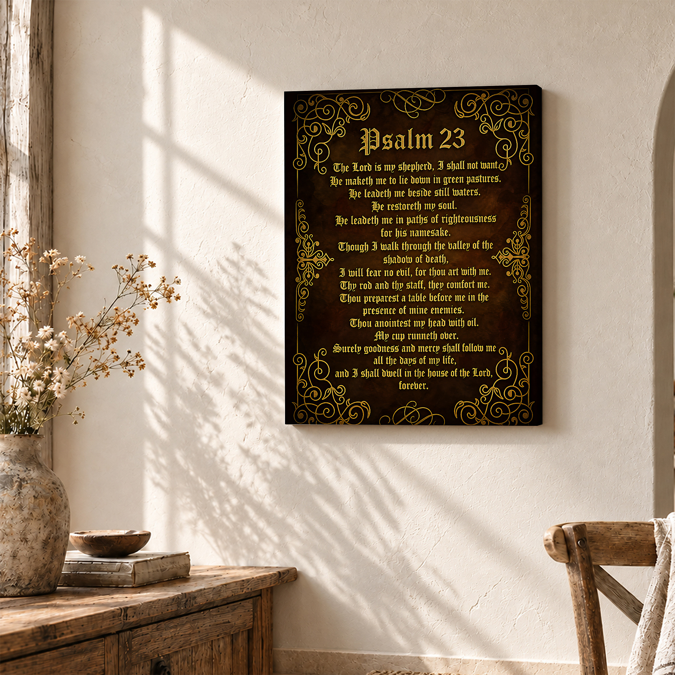 Gold Filigree Psalm 23 Scripture Framed Canvas Wall Art - Image 3