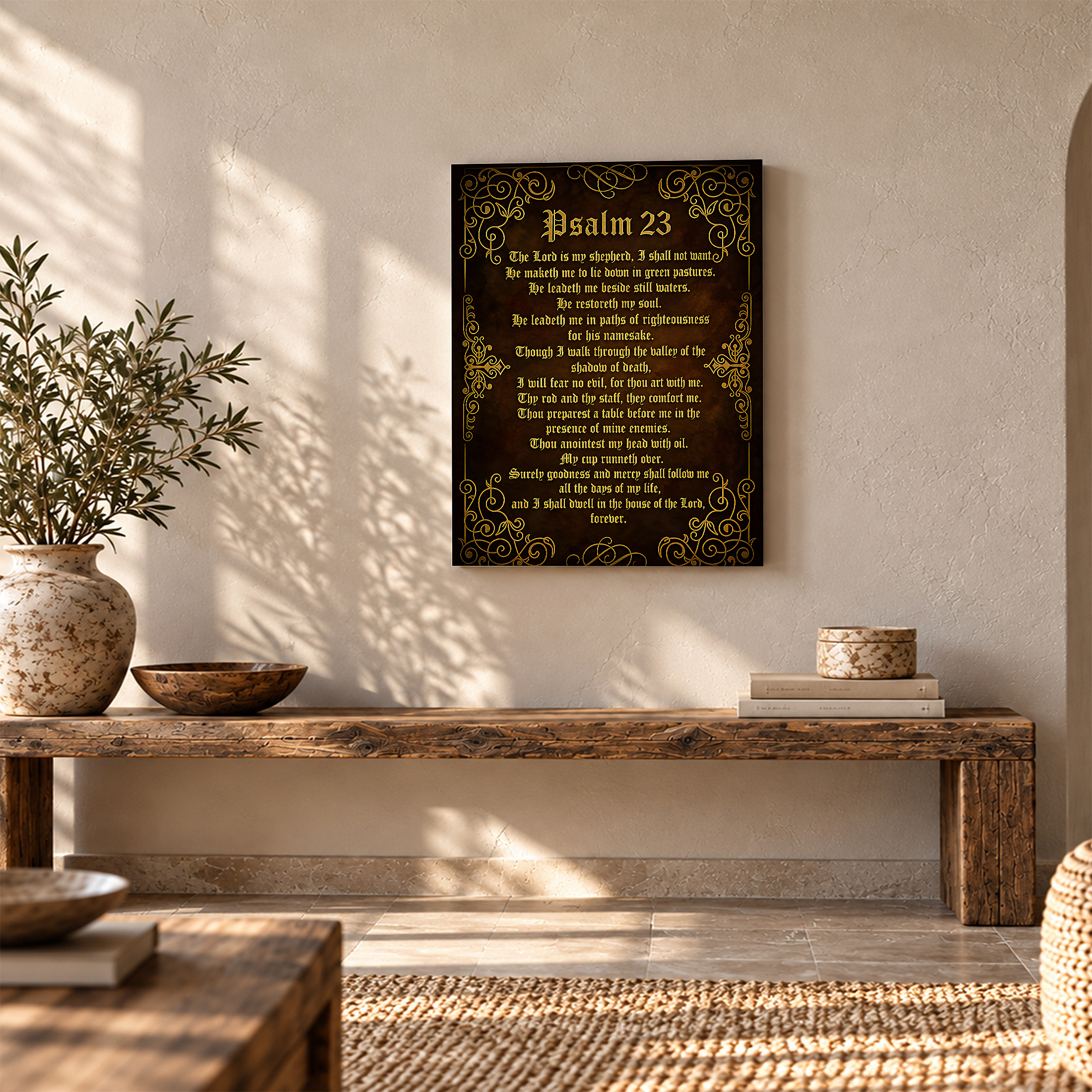 Gold Filigree Psalm 23 Scripture Framed Canvas Wall Art - Image 5
