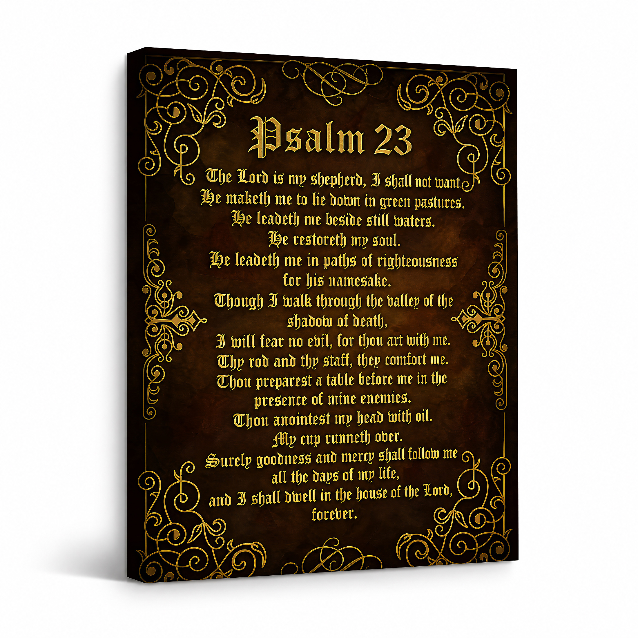 Gold Filigree Psalm 23 Scripture Framed Canvas Wall Art