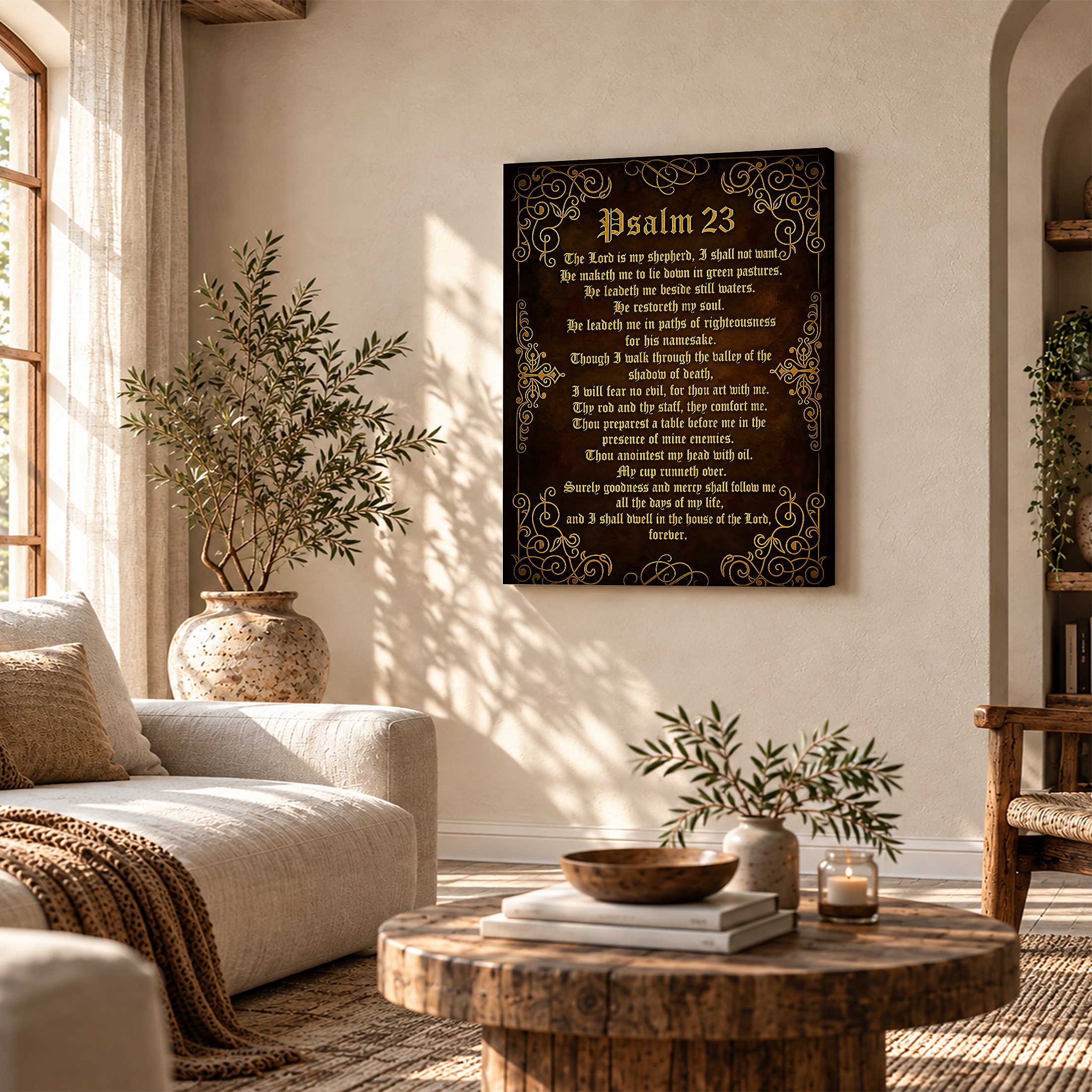 Gold Filigree Psalm 23 Scripture Framed Canvas Wall Art - Image 4