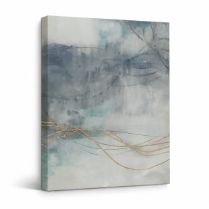 Serene Abstract Watercolor Gold Accents Framed Canvas Wall Art