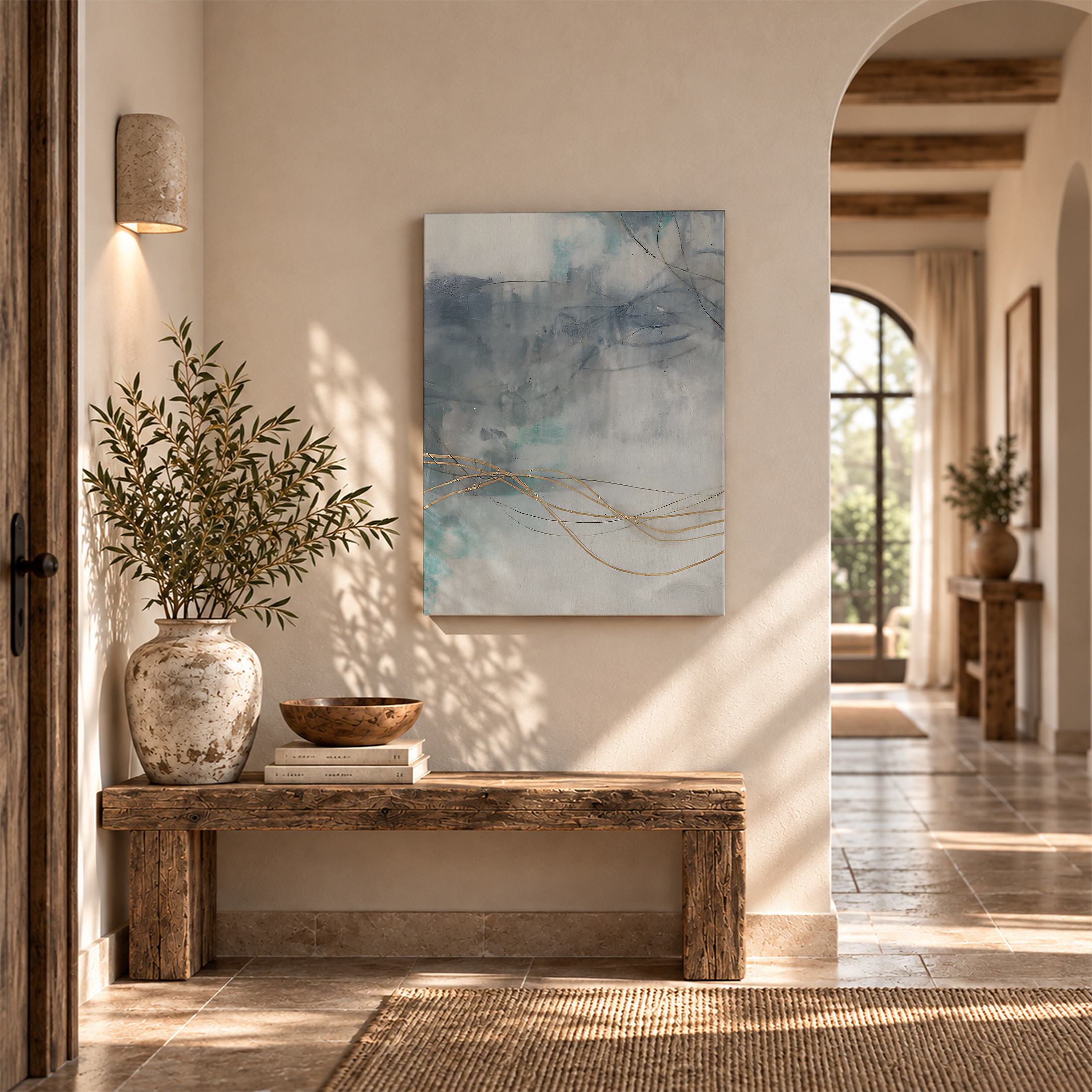 Serene Abstract Watercolor Gold Accents Framed Canvas Wall Art - Image 6