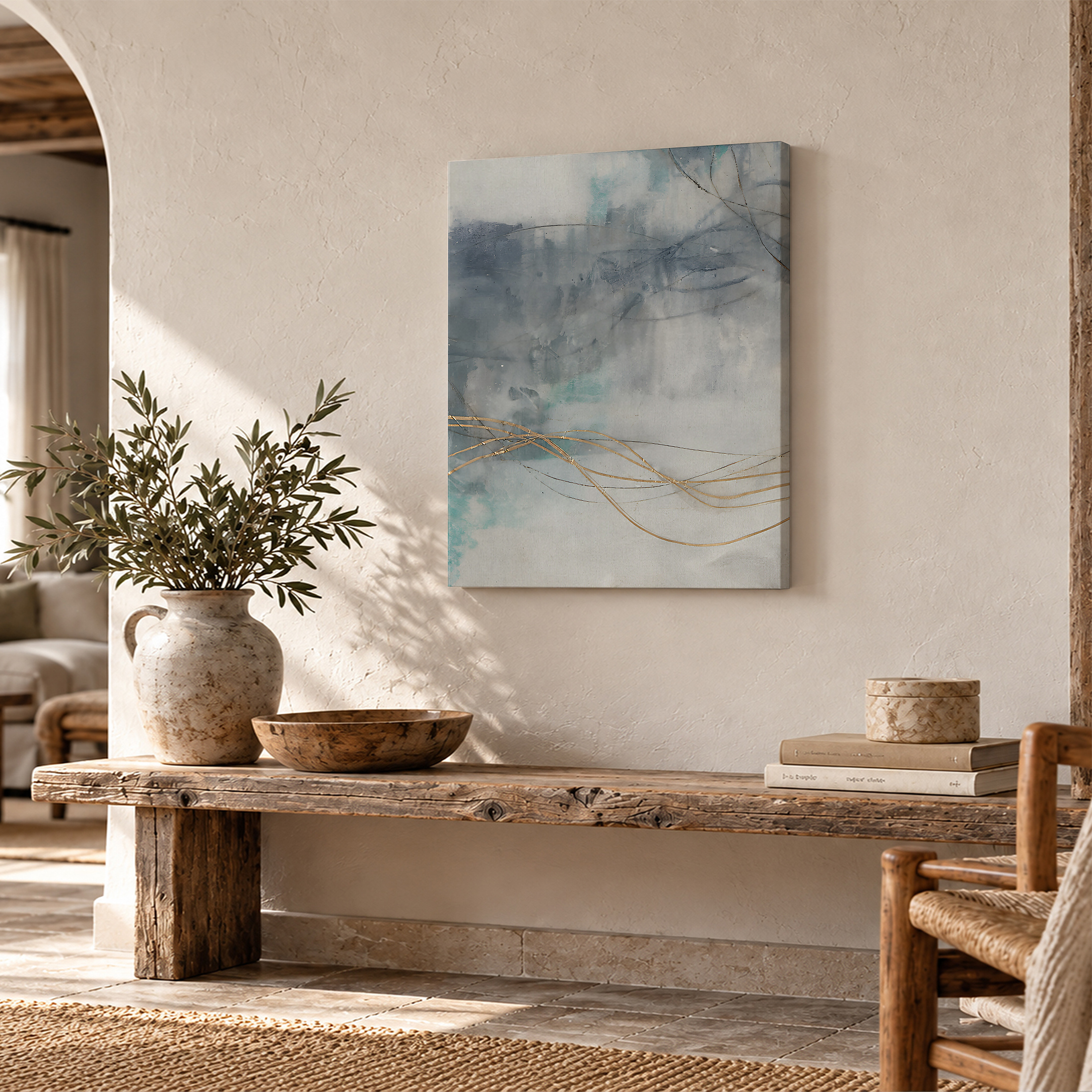 Serene Abstract Watercolor Gold Accents Framed Canvas Wall Art - Image 2