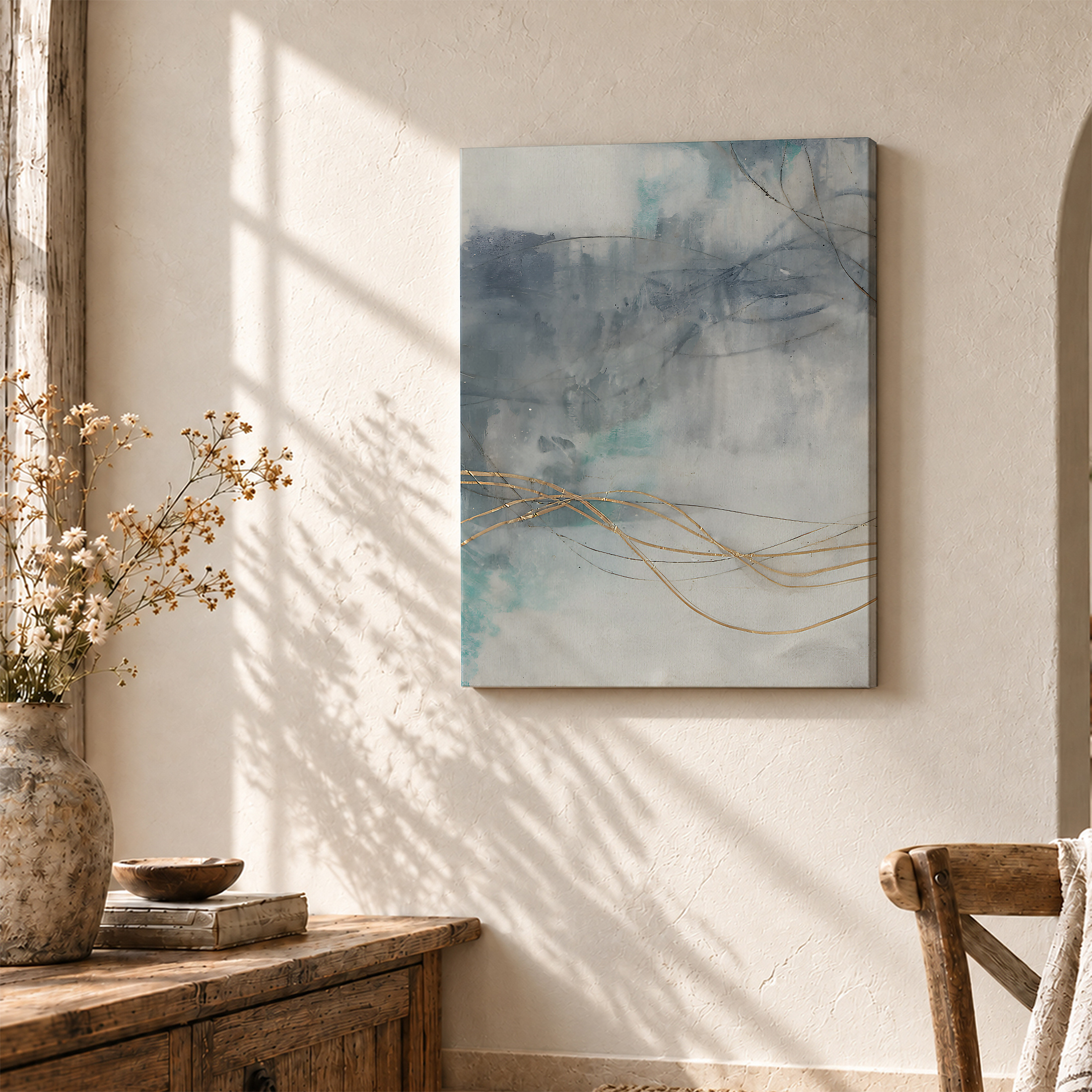 Serene Abstract Watercolor Gold Accents Framed Canvas Wall Art - Image 3