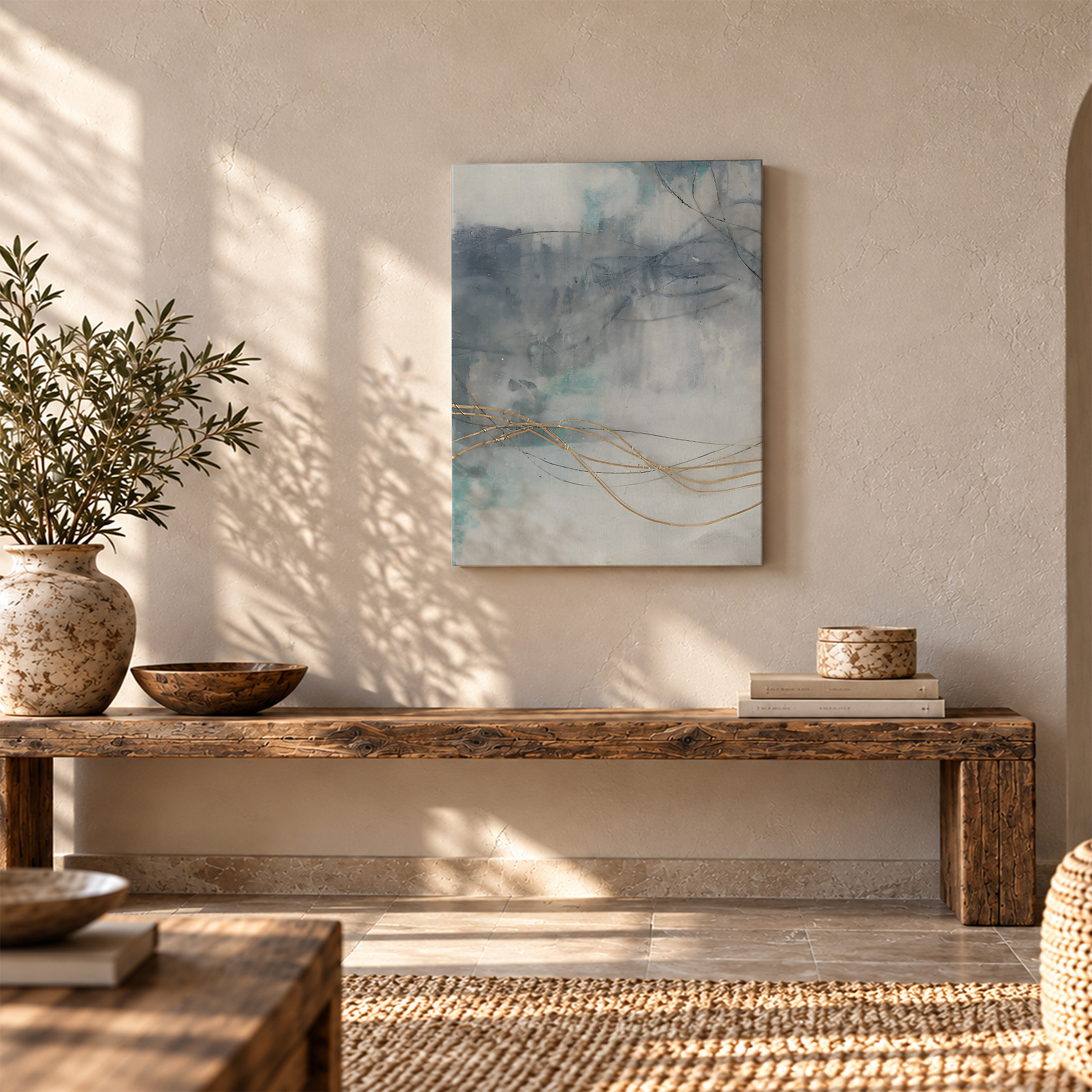 Serene Abstract Watercolor Gold Accents Framed Canvas Wall Art - Image 5