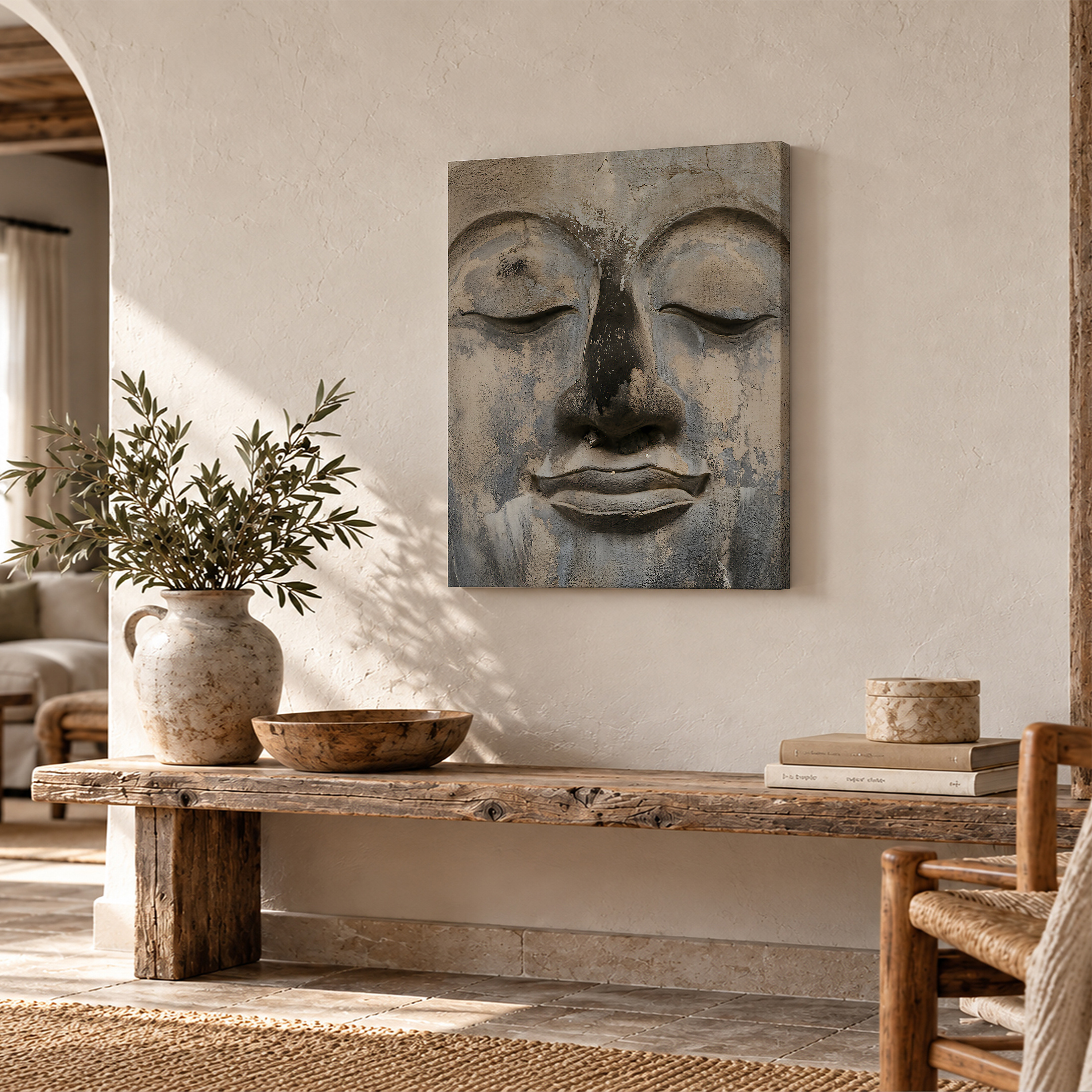 Serene Buddha Face Framed Canvas Wall Art | Peaceful Meditation Decor - Image 2