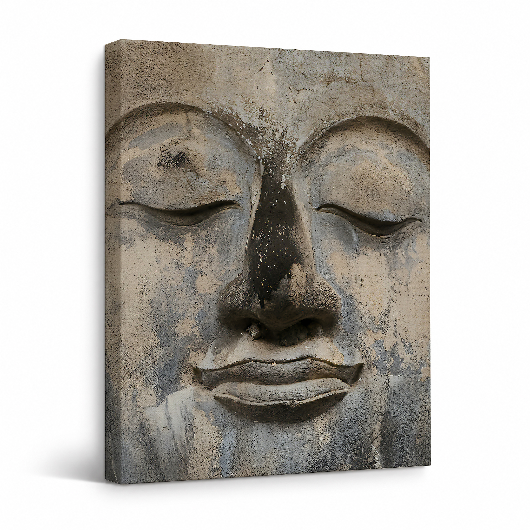 Serene Buddha Face Framed Canvas Wall Art | Peaceful Meditation Decor