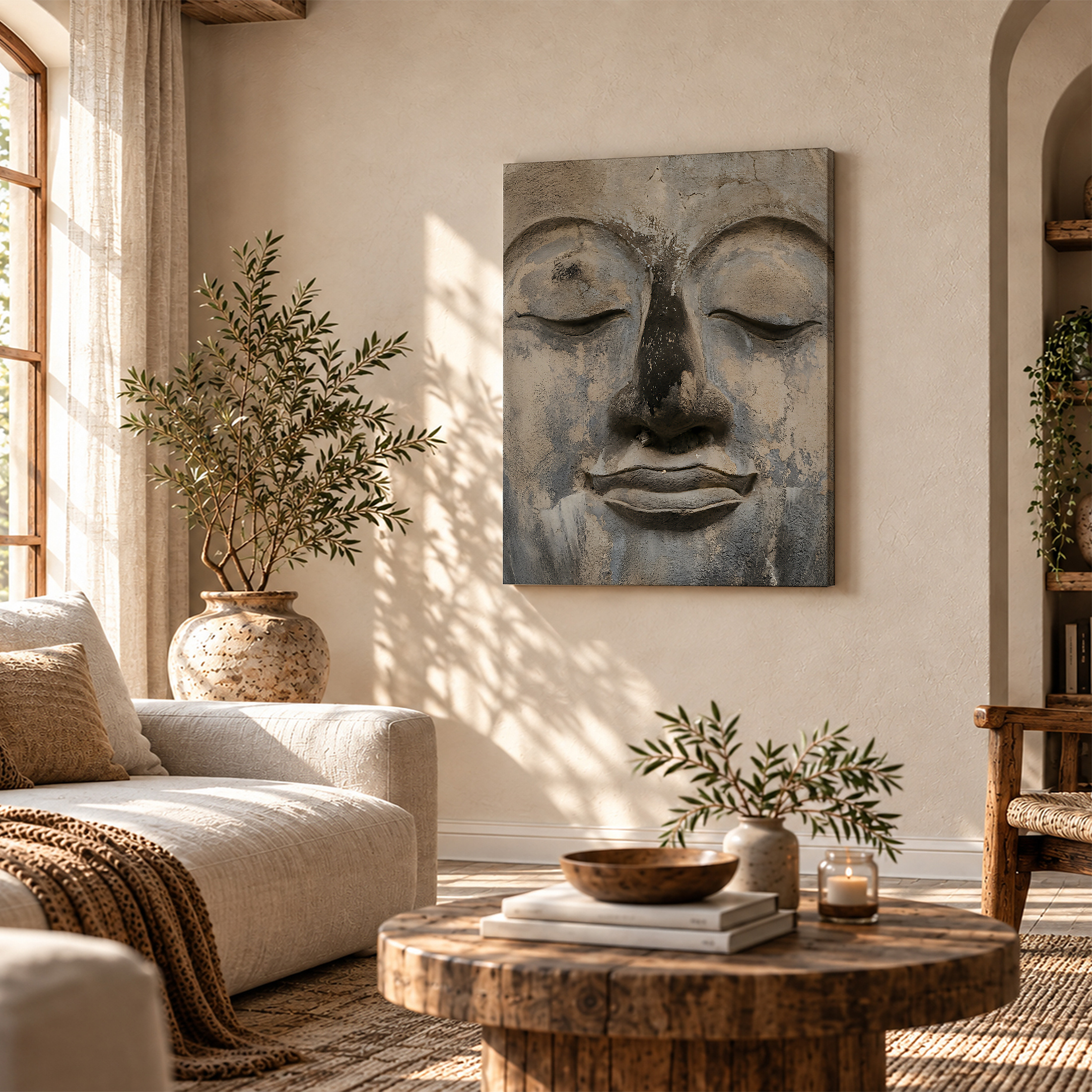 Serene Buddha Face Framed Canvas Wall Art | Peaceful Meditation Decor - Image 4