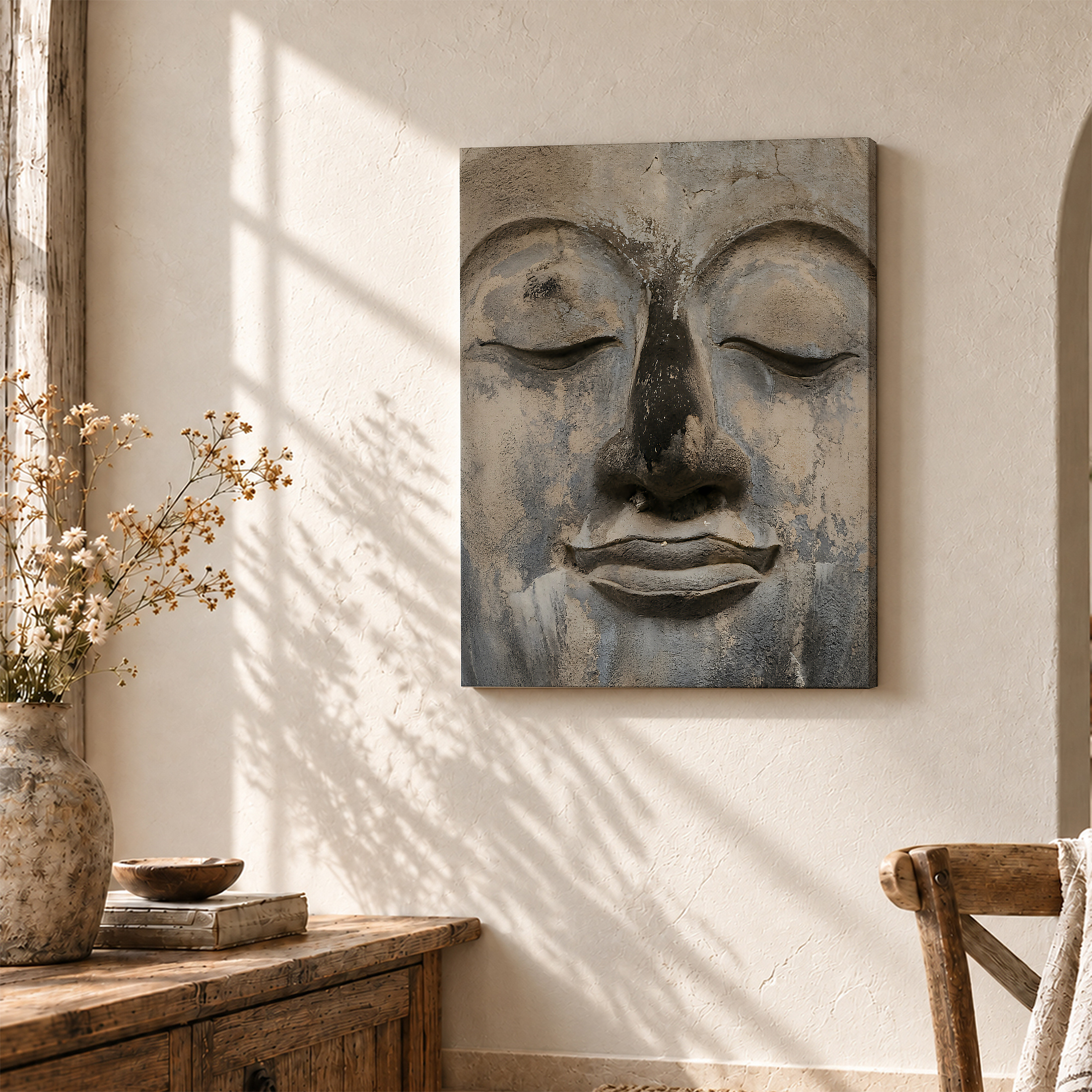 Serene Buddha Face Framed Canvas Wall Art | Peaceful Meditation Decor - Image 3