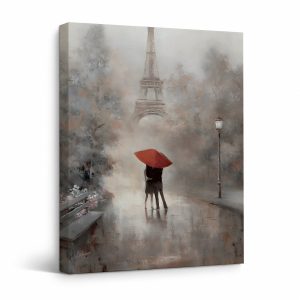 Paris Rainy Day Eiffel Tower Framed Canvas Wall Art - Ready to Hang
