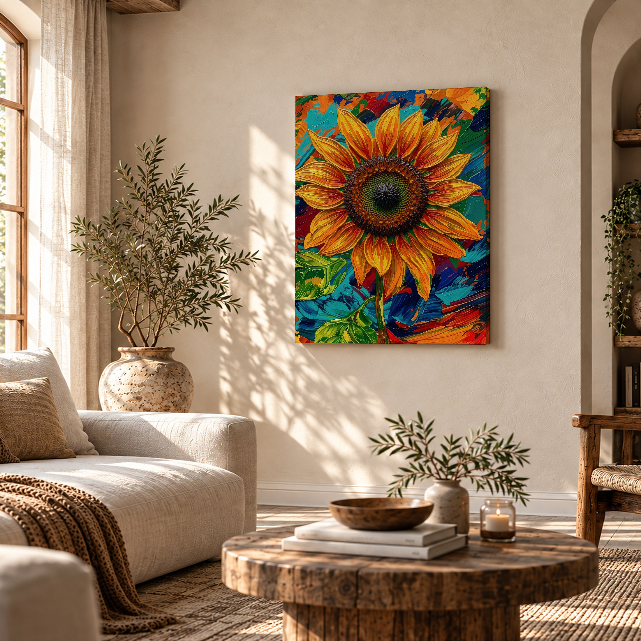 Vibrant Sunflower Abstract Framed Canvas Wall Art - Ready to Hang - Image 4
