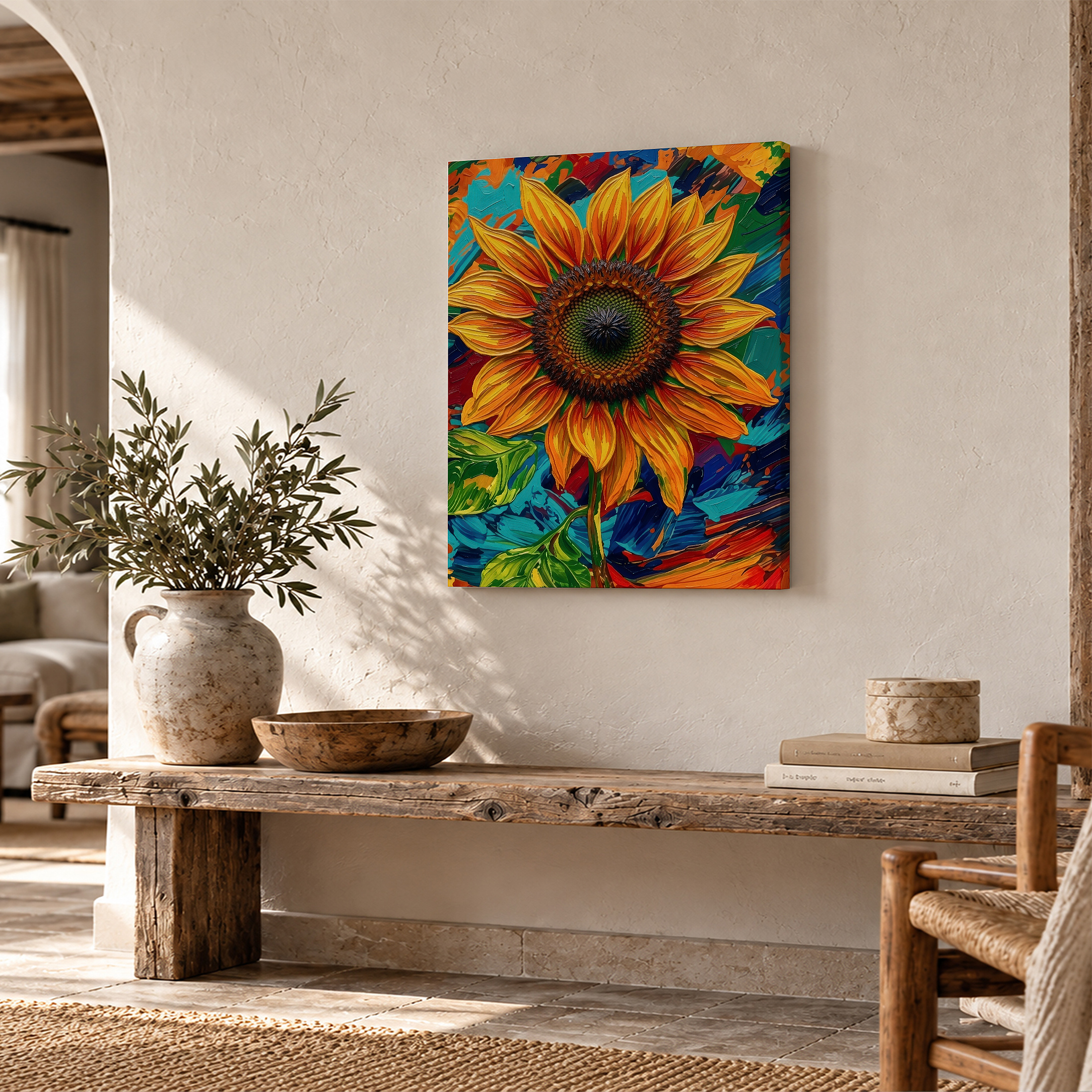 Vibrant Sunflower Abstract Framed Canvas Wall Art - Ready to Hang - Image 2