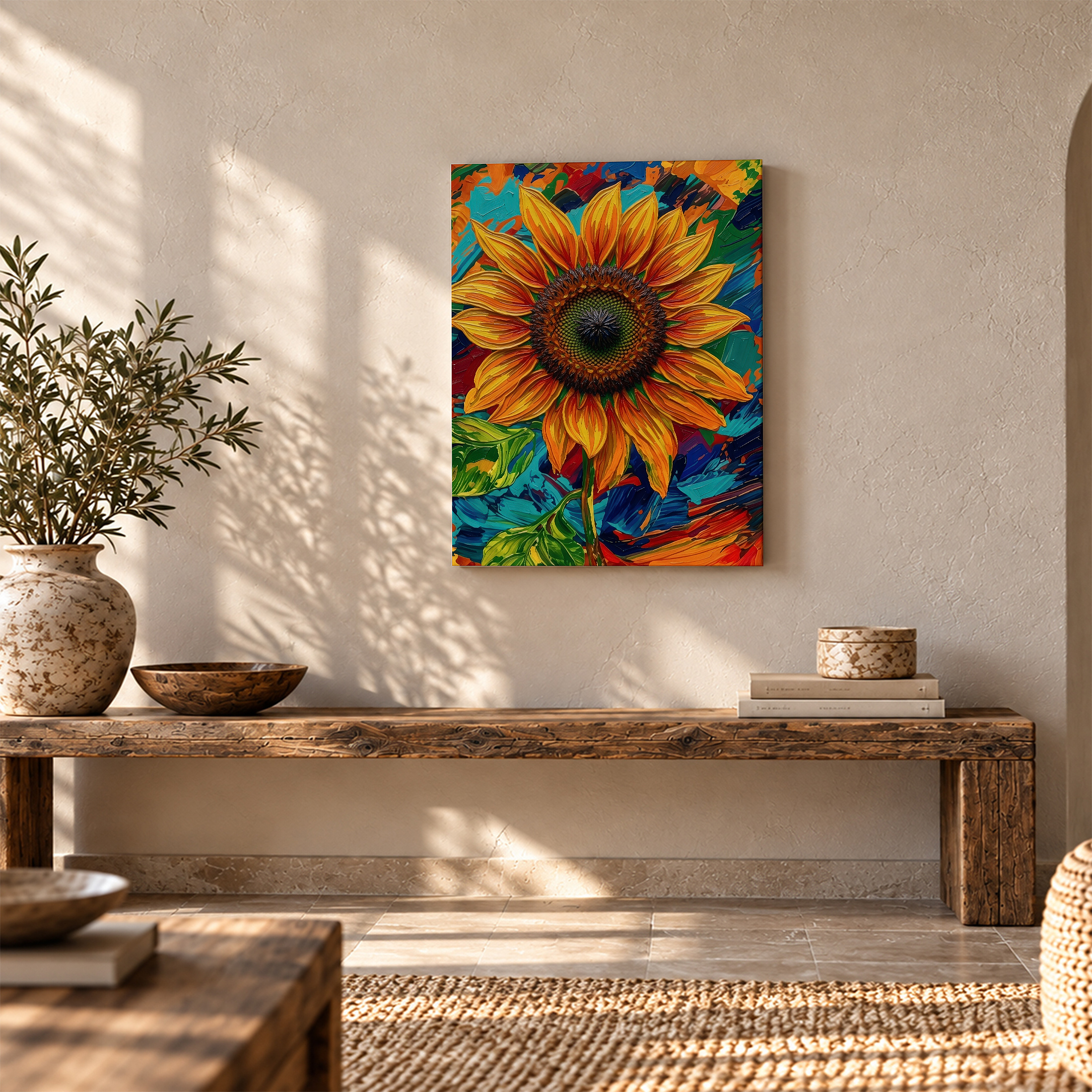 Vibrant Sunflower Abstract Framed Canvas Wall Art - Ready to Hang - Image 5