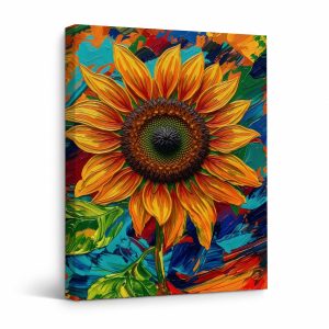 Vibrant Sunflower Abstract Framed Canvas Wall Art - Ready to Hang