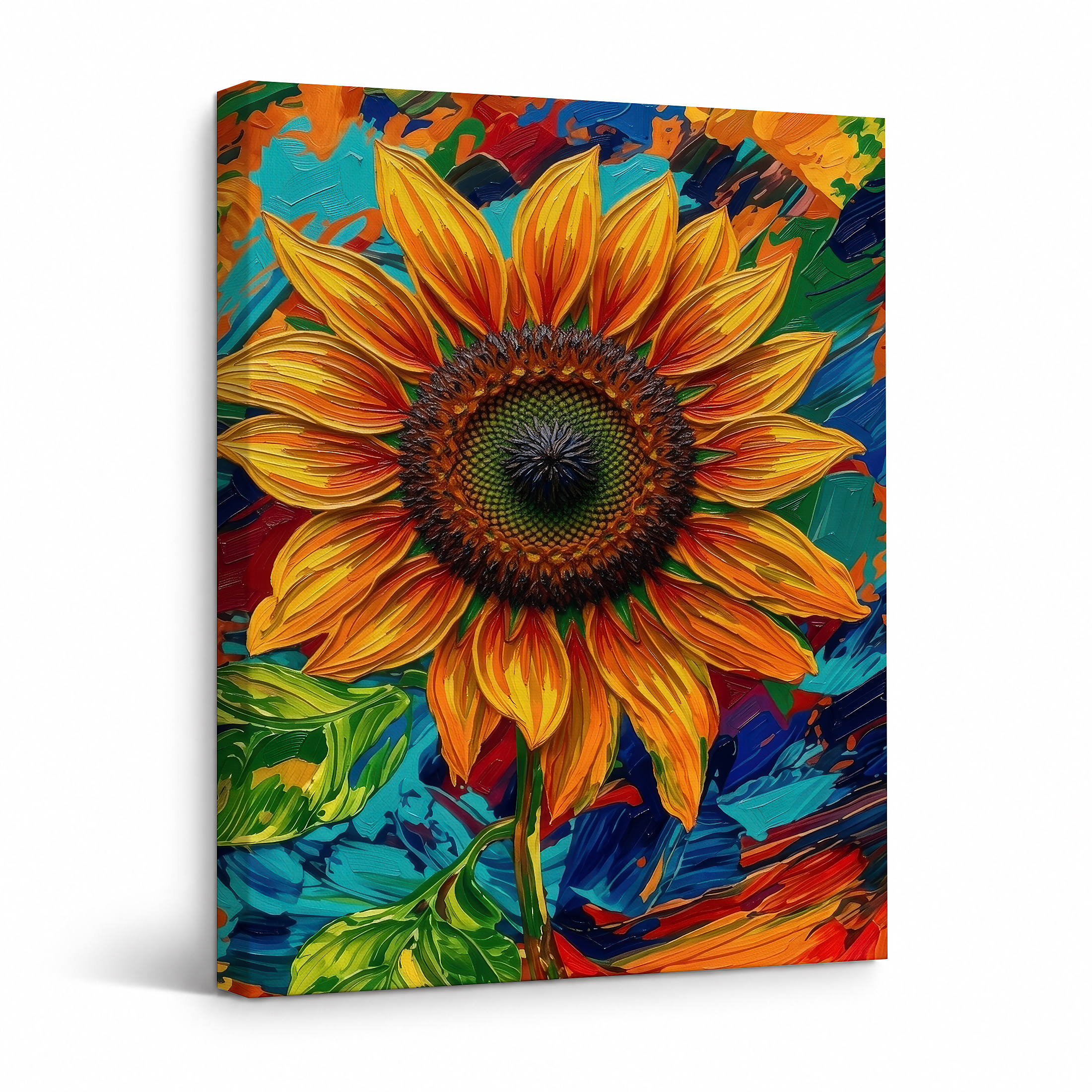 Vibrant Sunflower Abstract Framed Canvas Wall Art - Ready to Hang