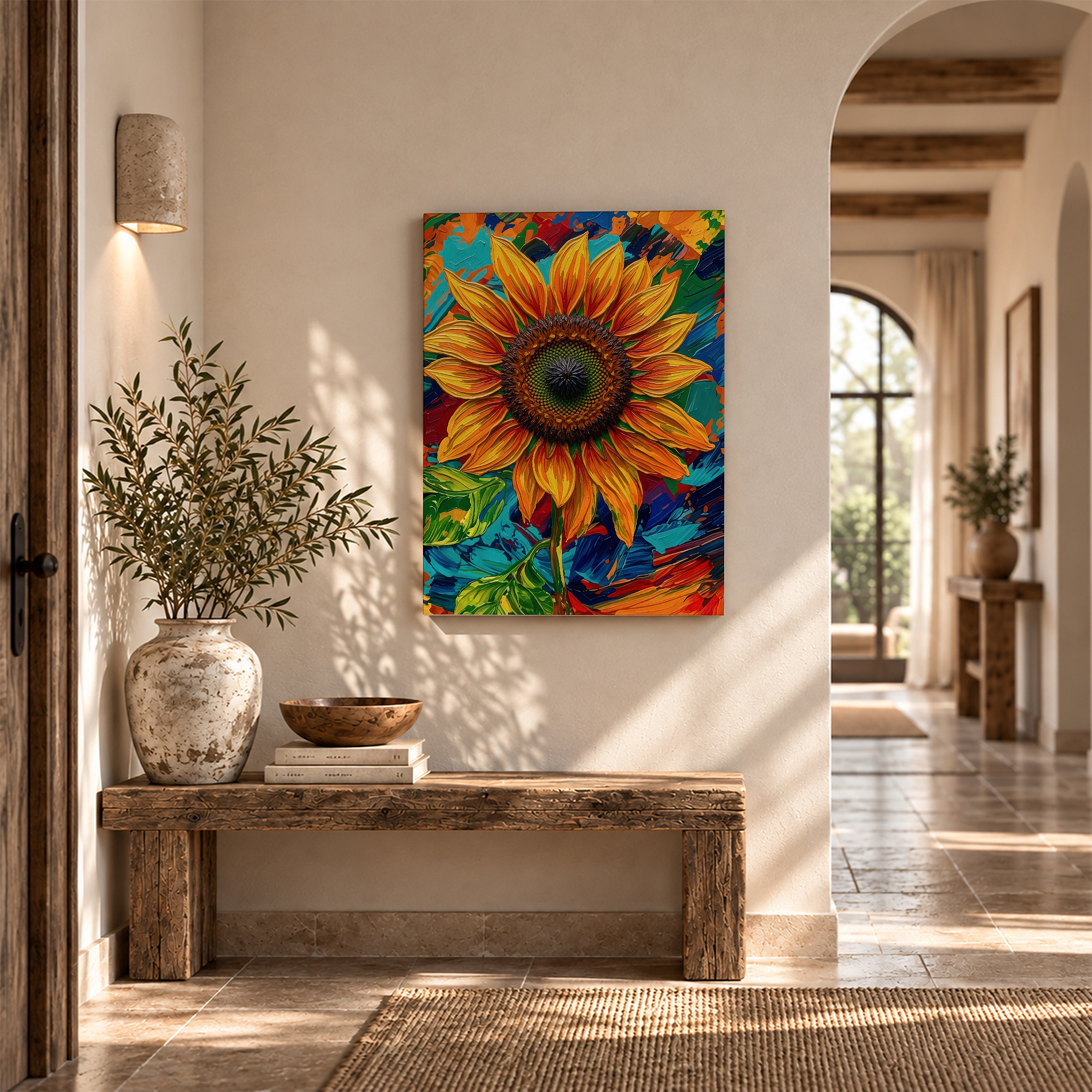 Vibrant Sunflower Abstract Framed Canvas Wall Art - Ready to Hang - Image 6