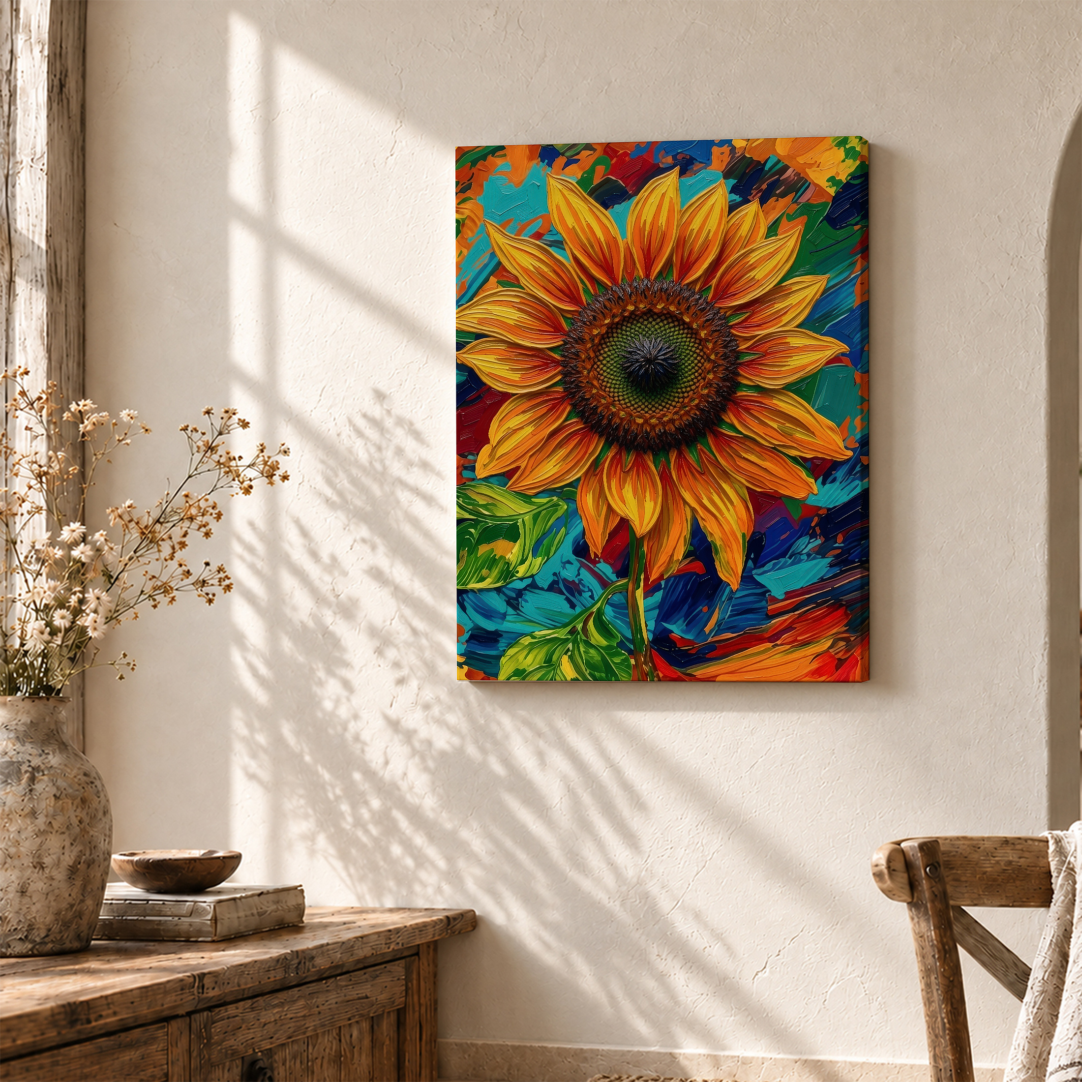 Vibrant Sunflower Abstract Framed Canvas Wall Art - Ready to Hang - Image 3