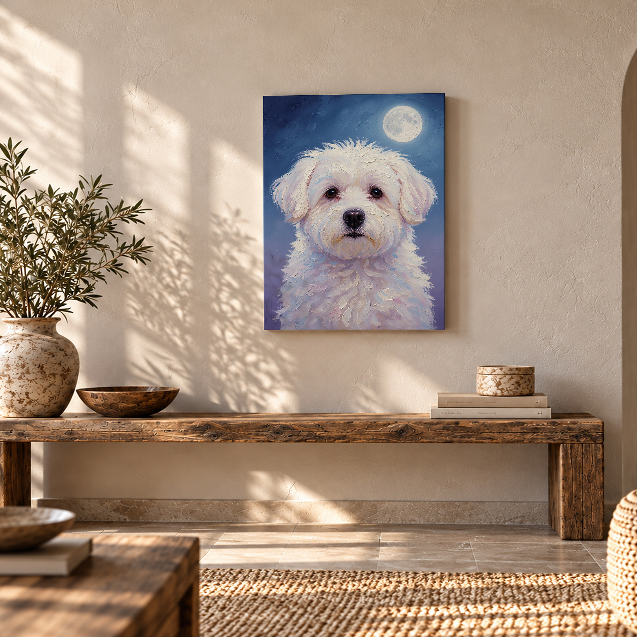 Moonlit White Dog Portrait Framed Canvas Wall Art - Image 5