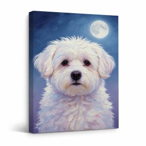 Moonlit White Dog Portrait Framed Canvas Wall Art