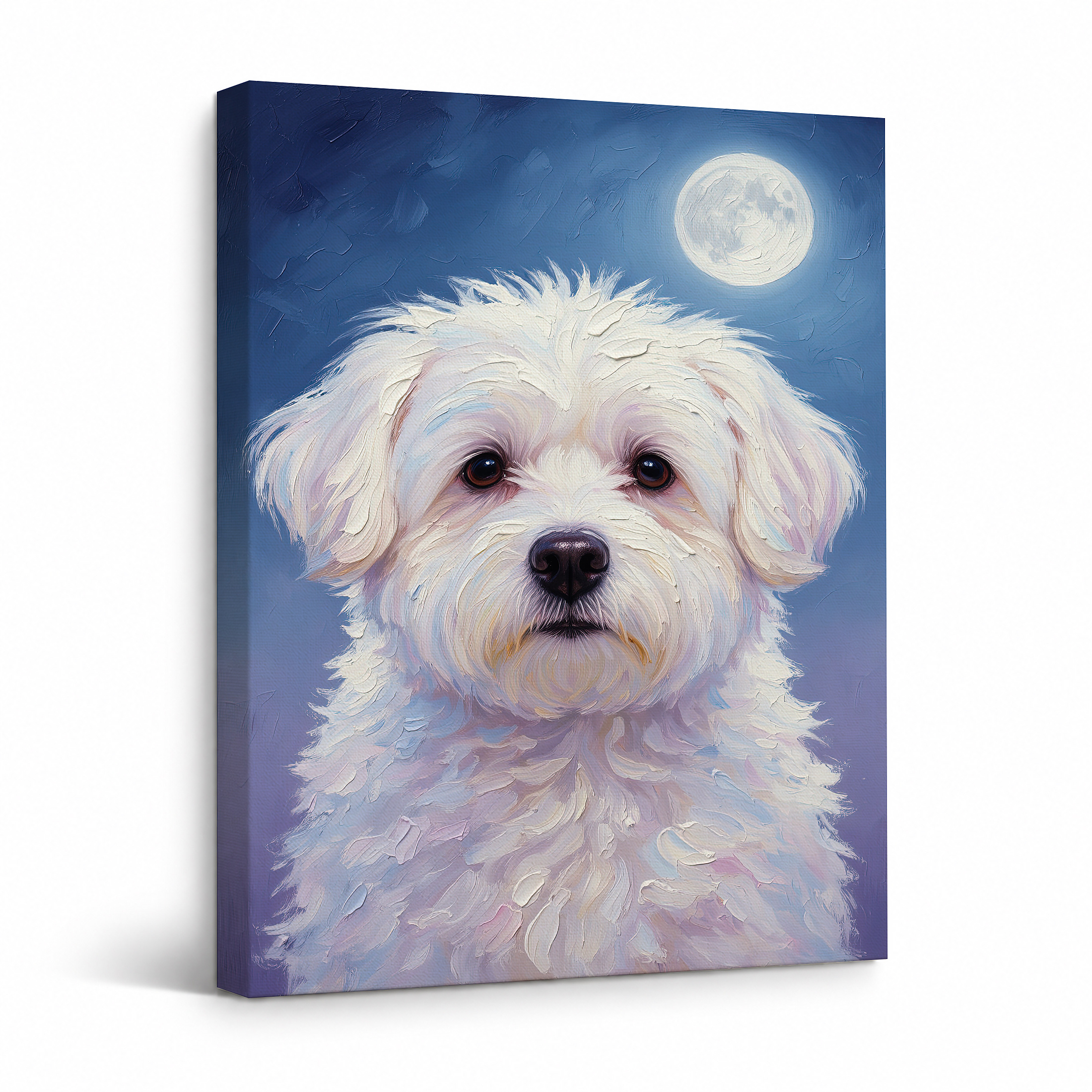 Moonlit White Dog Portrait Framed Canvas Wall Art