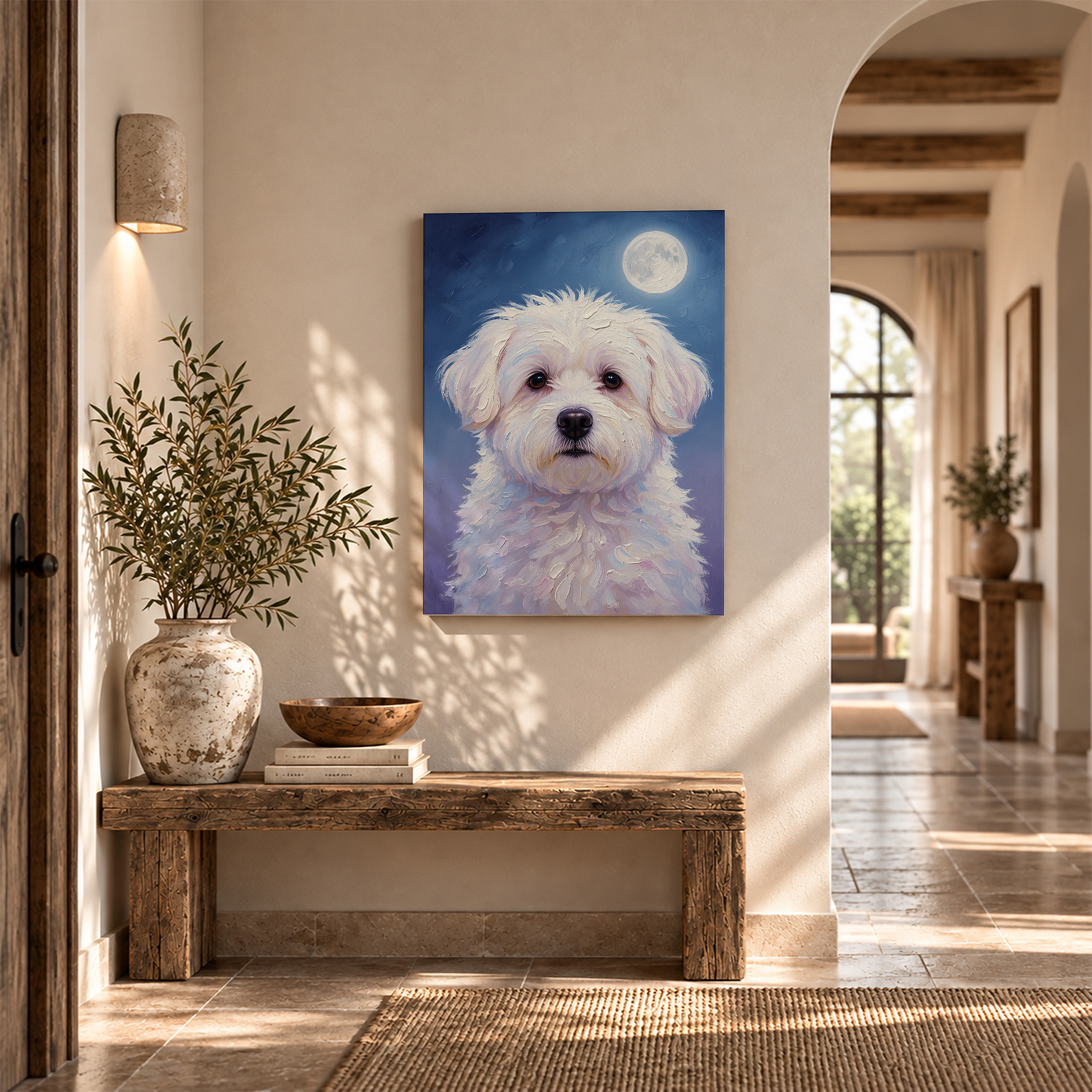 Moonlit White Dog Portrait Framed Canvas Wall Art - Image 6