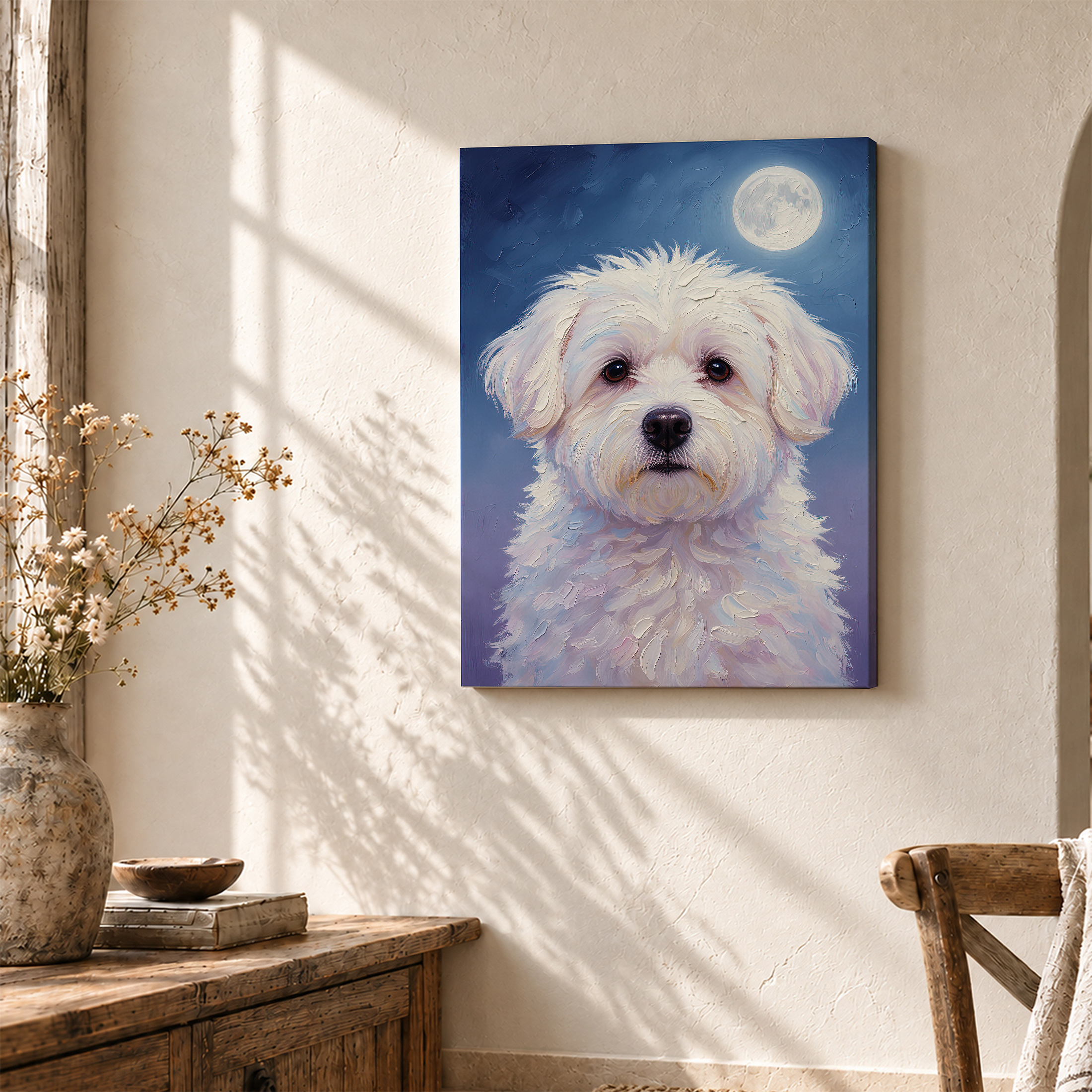 Moonlit White Dog Portrait Framed Canvas Wall Art - Image 3
