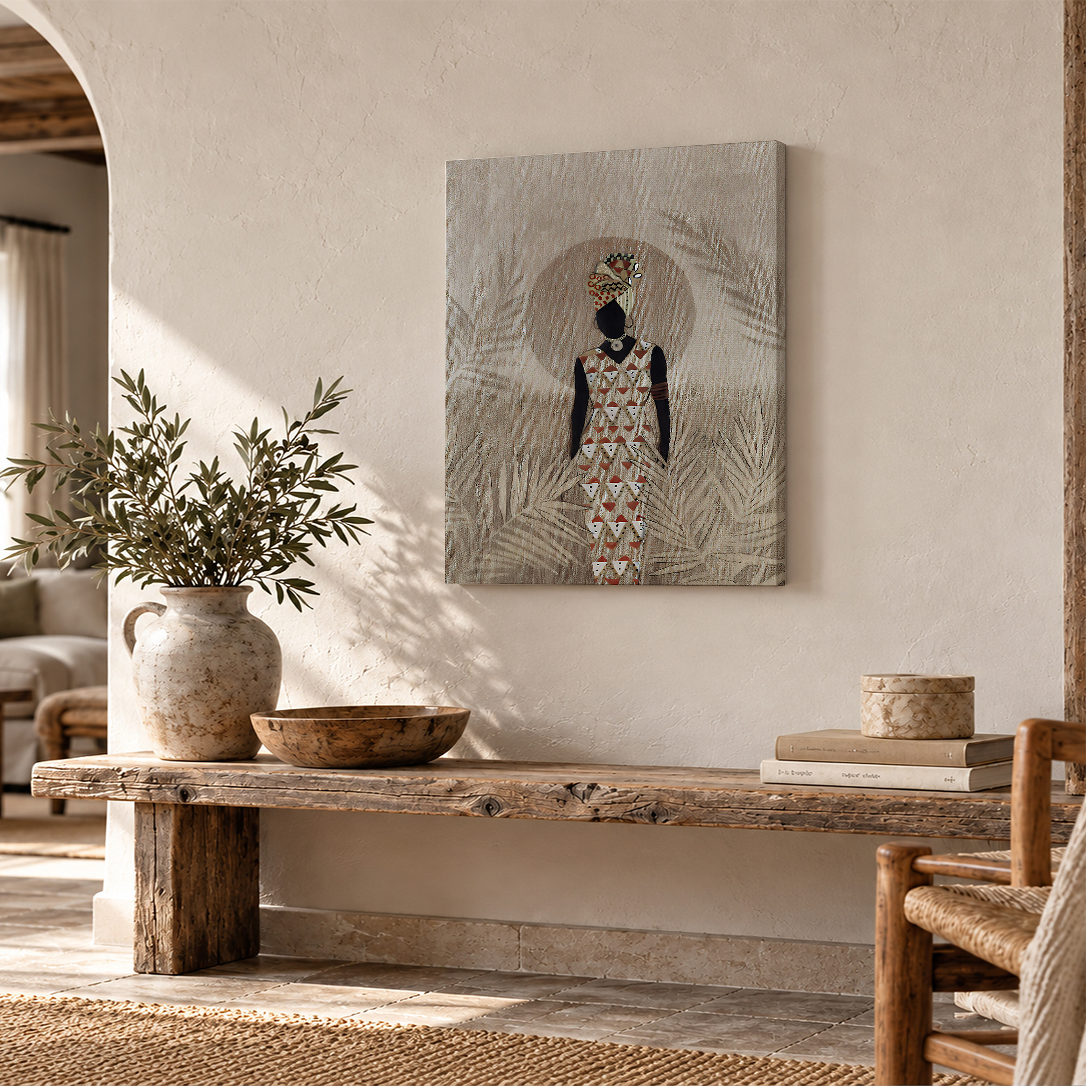African Geometry Silhouette Framed Canvas Wall Art - Ready to Hang - Image 2