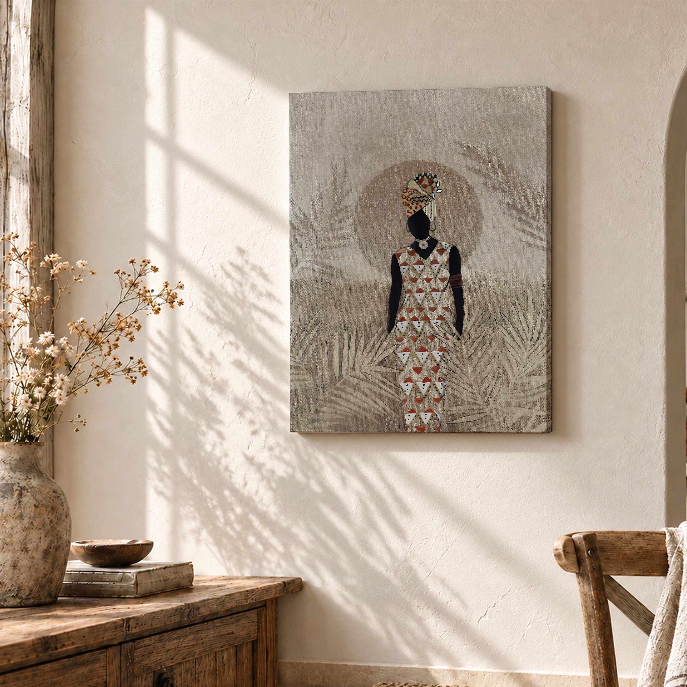 African Geometry Silhouette Framed Canvas Wall Art - Ready to Hang - Image 3