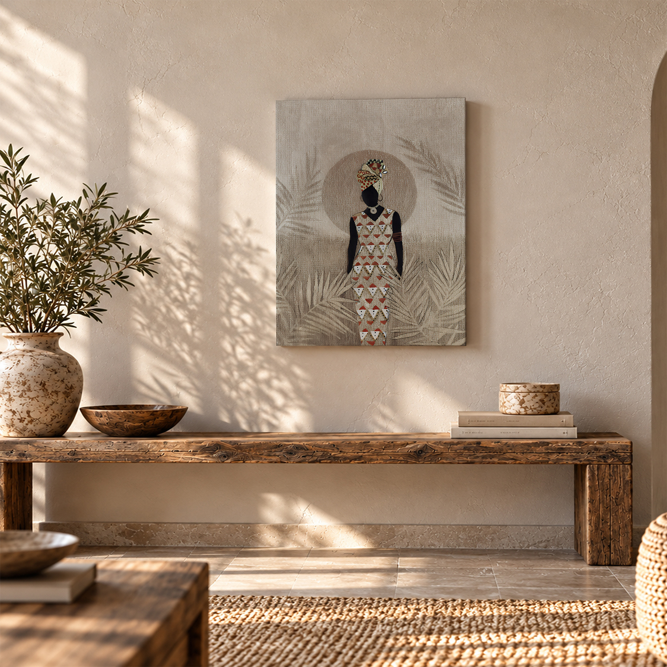 African Geometry Silhouette Framed Canvas Wall Art - Ready to Hang - Image 5