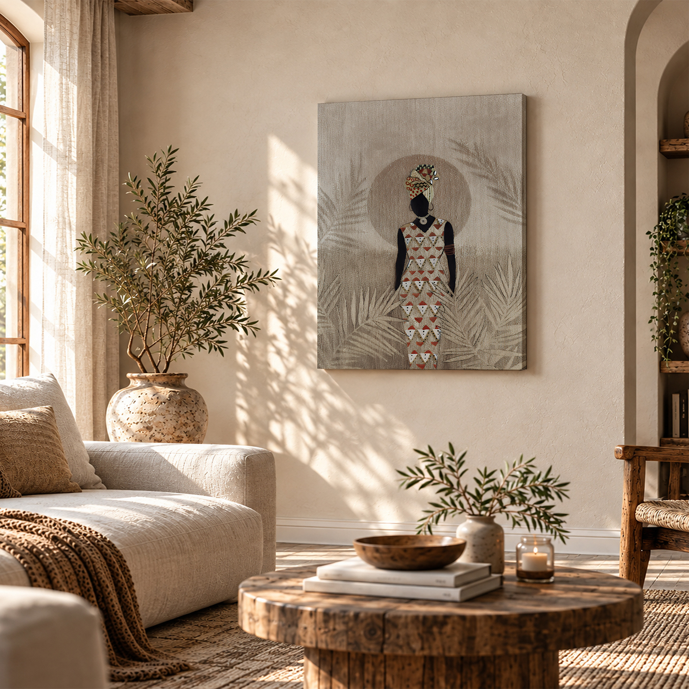 African Geometry Silhouette Framed Canvas Wall Art - Ready to Hang - Image 4
