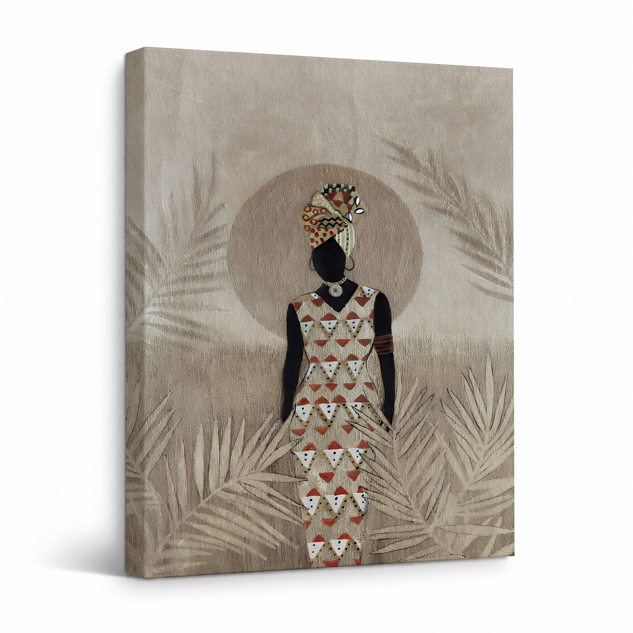 African Geometry Silhouette Framed Canvas Wall Art - Ready to Hang