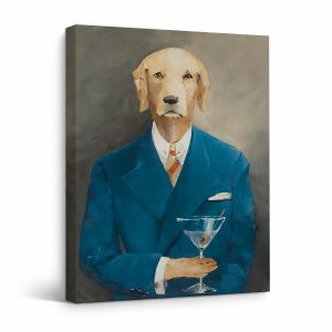 Dapper Dog in Blue Suit Framed Canvas Wall Art - Ready to Hang