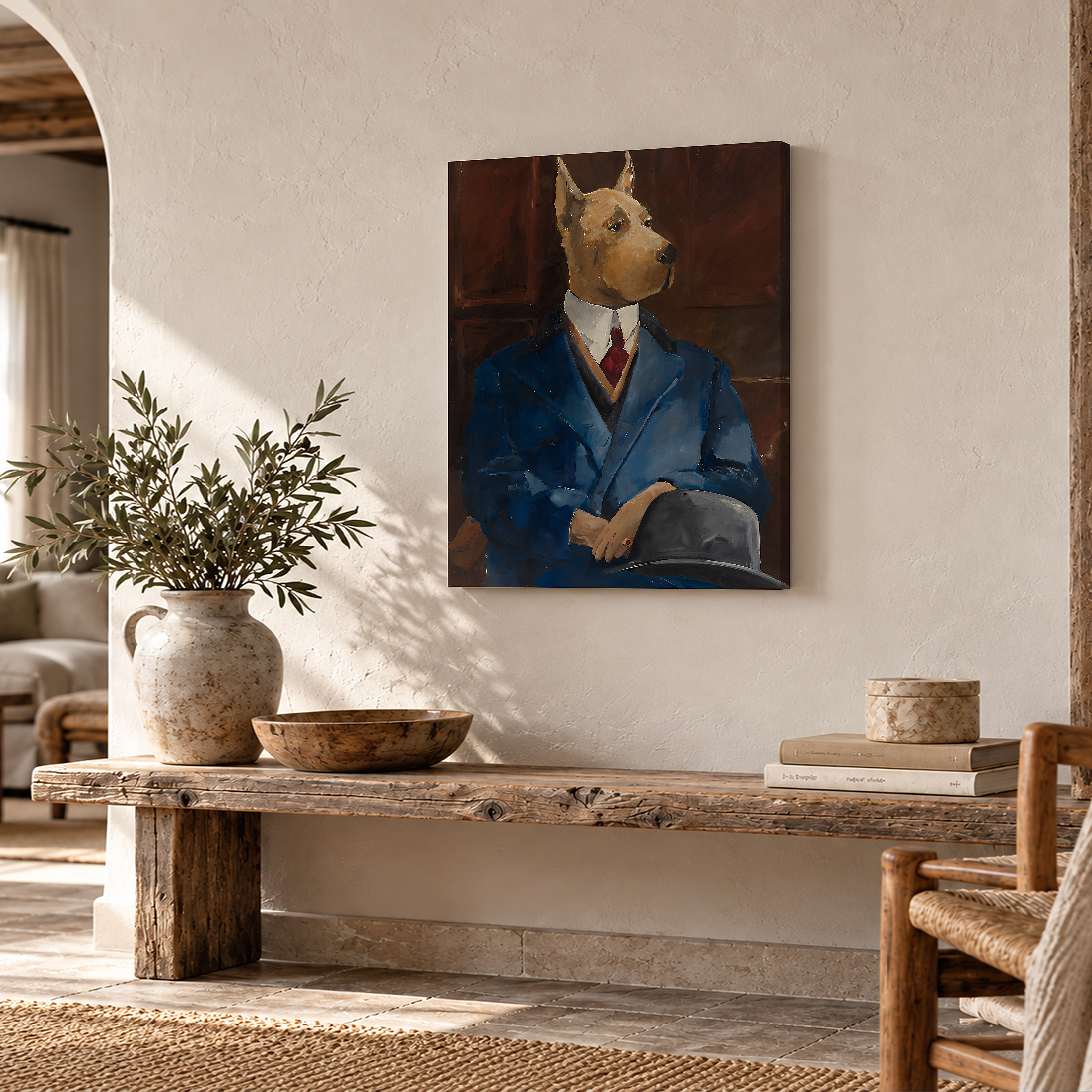 Dapper Dog in Blue Suit Portrait Framed Canvas Wall Art - Image 2