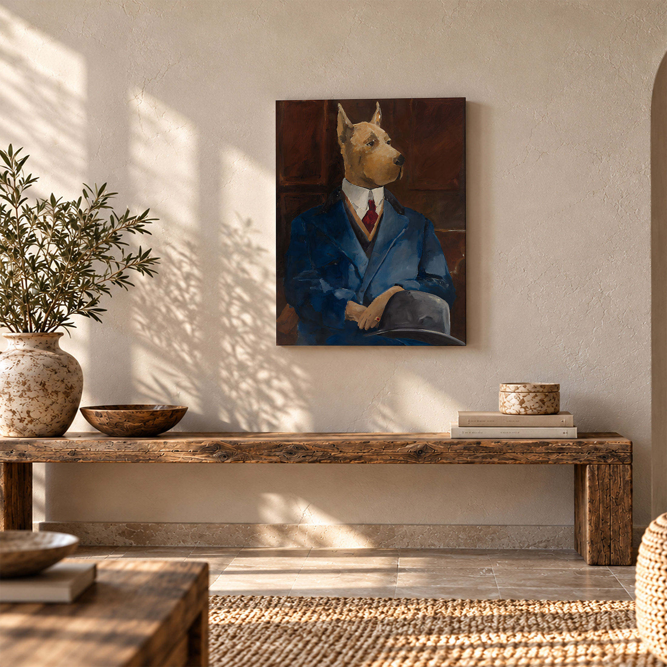 Dapper Dog in Blue Suit Portrait Framed Canvas Wall Art - Image 5