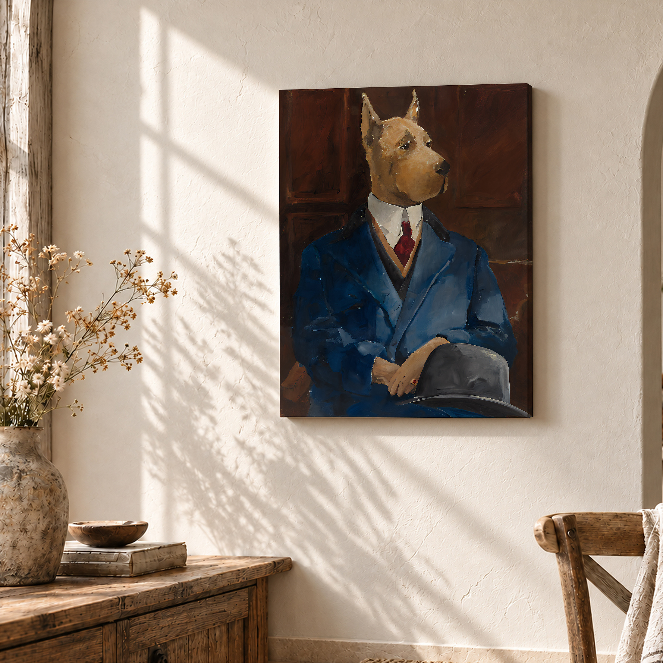 Dapper Dog in Blue Suit Portrait Framed Canvas Wall Art - Image 3