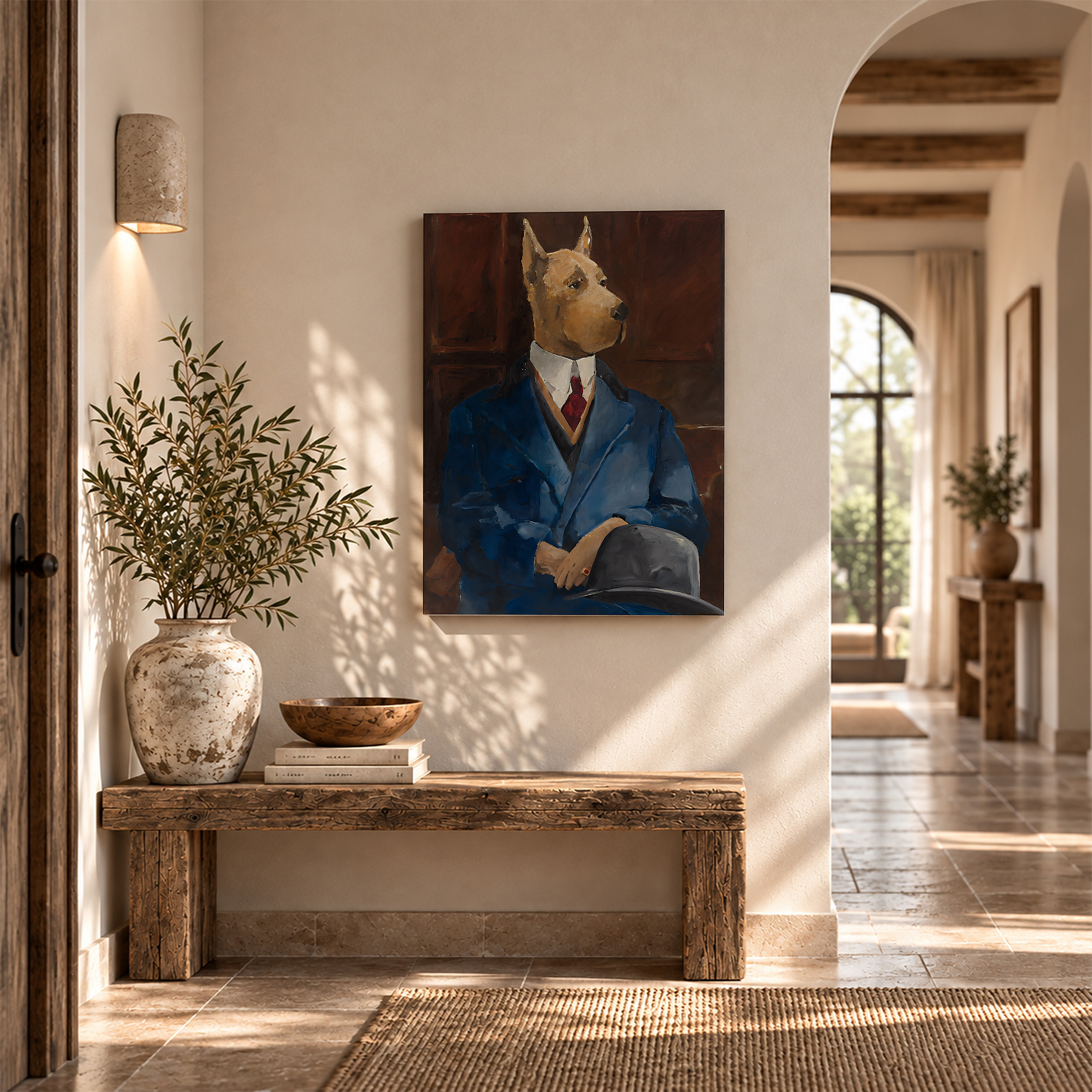 Dapper Dog in Blue Suit Portrait Framed Canvas Wall Art - Image 6
