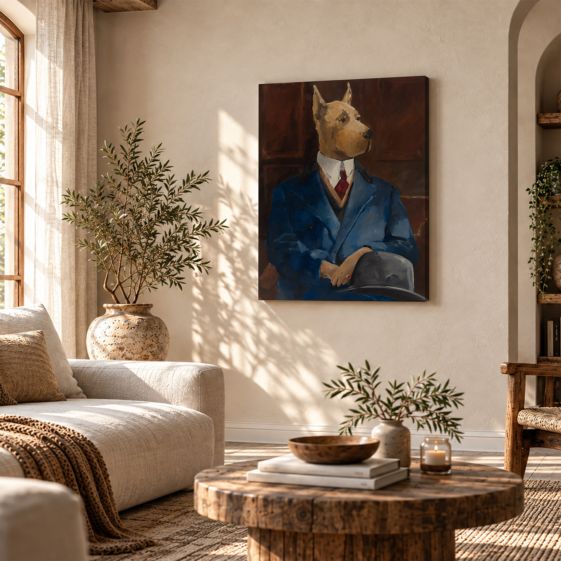 Dapper Dog in Blue Suit Portrait Framed Canvas Wall Art - Image 4