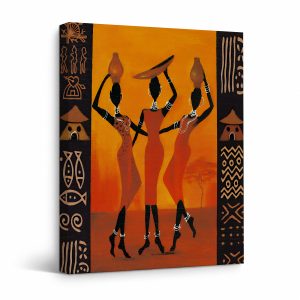 African Dance Silhouette Framed Canvas Wall Art