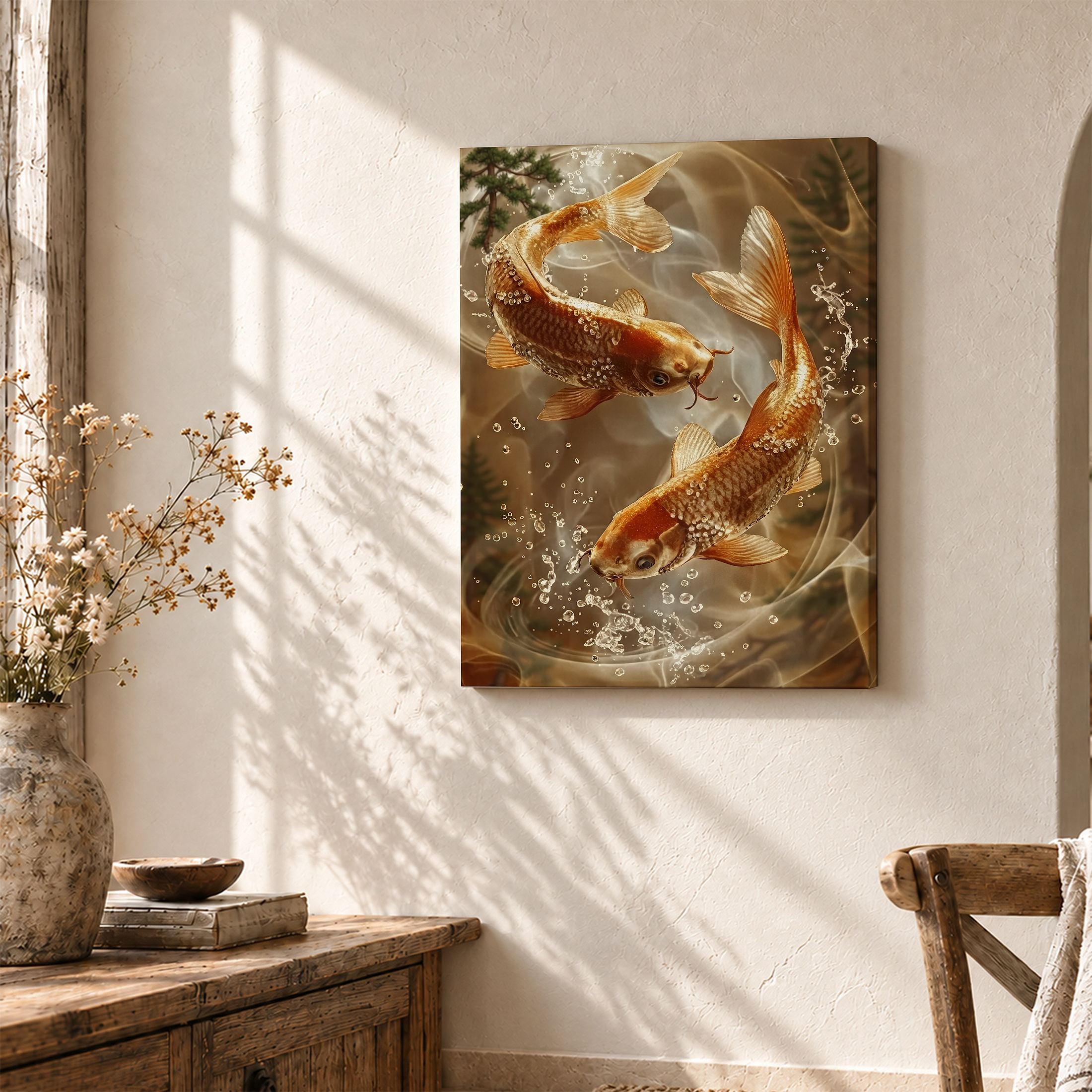 Golden Koi Fish Framed Canvas Wall Art - Serene Nature Decor - Image 3