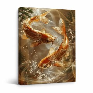 Golden Koi Fish Framed Canvas Wall Art - Serene Nature Decor