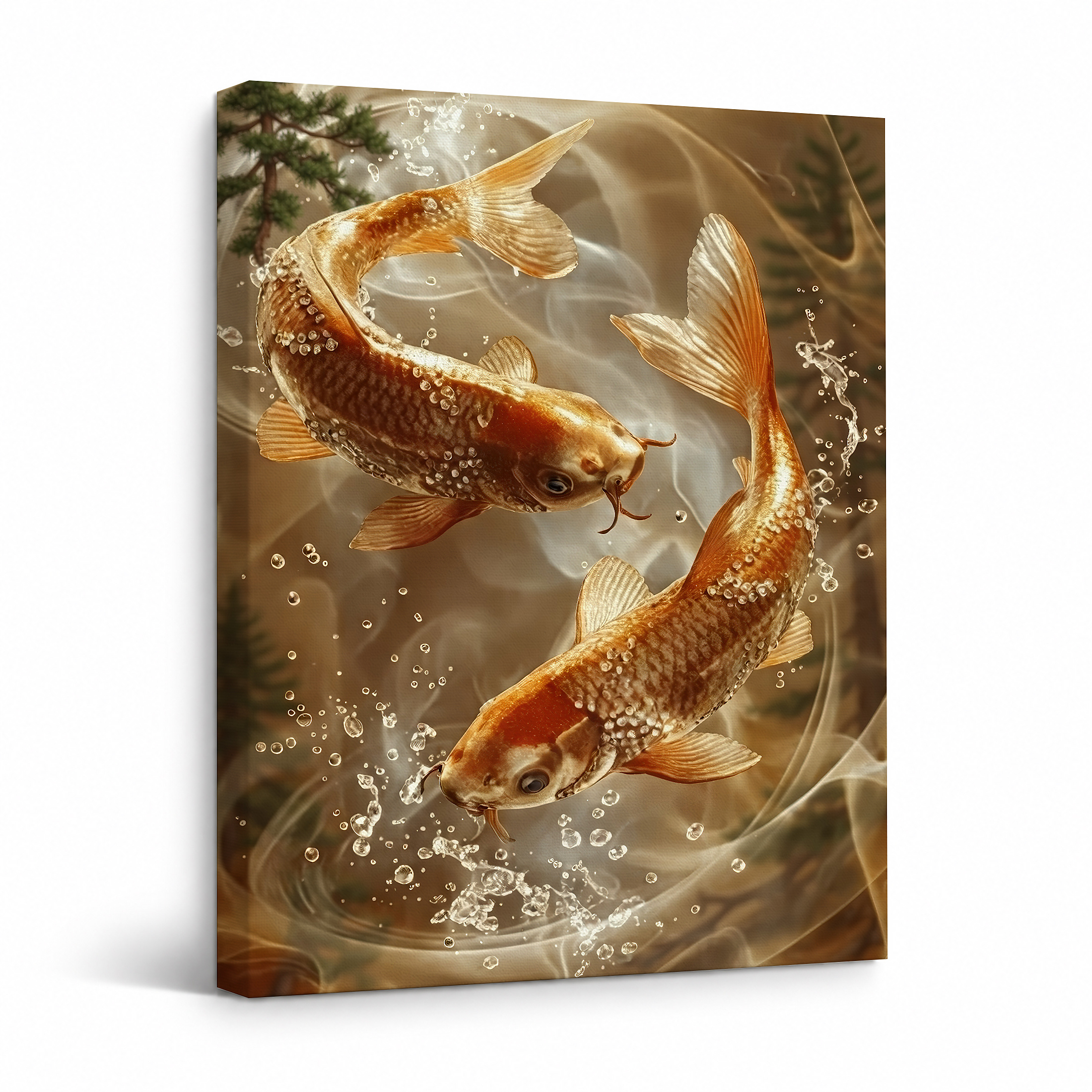 Golden Koi Fish Framed Canvas Wall Art - Serene Nature Decor