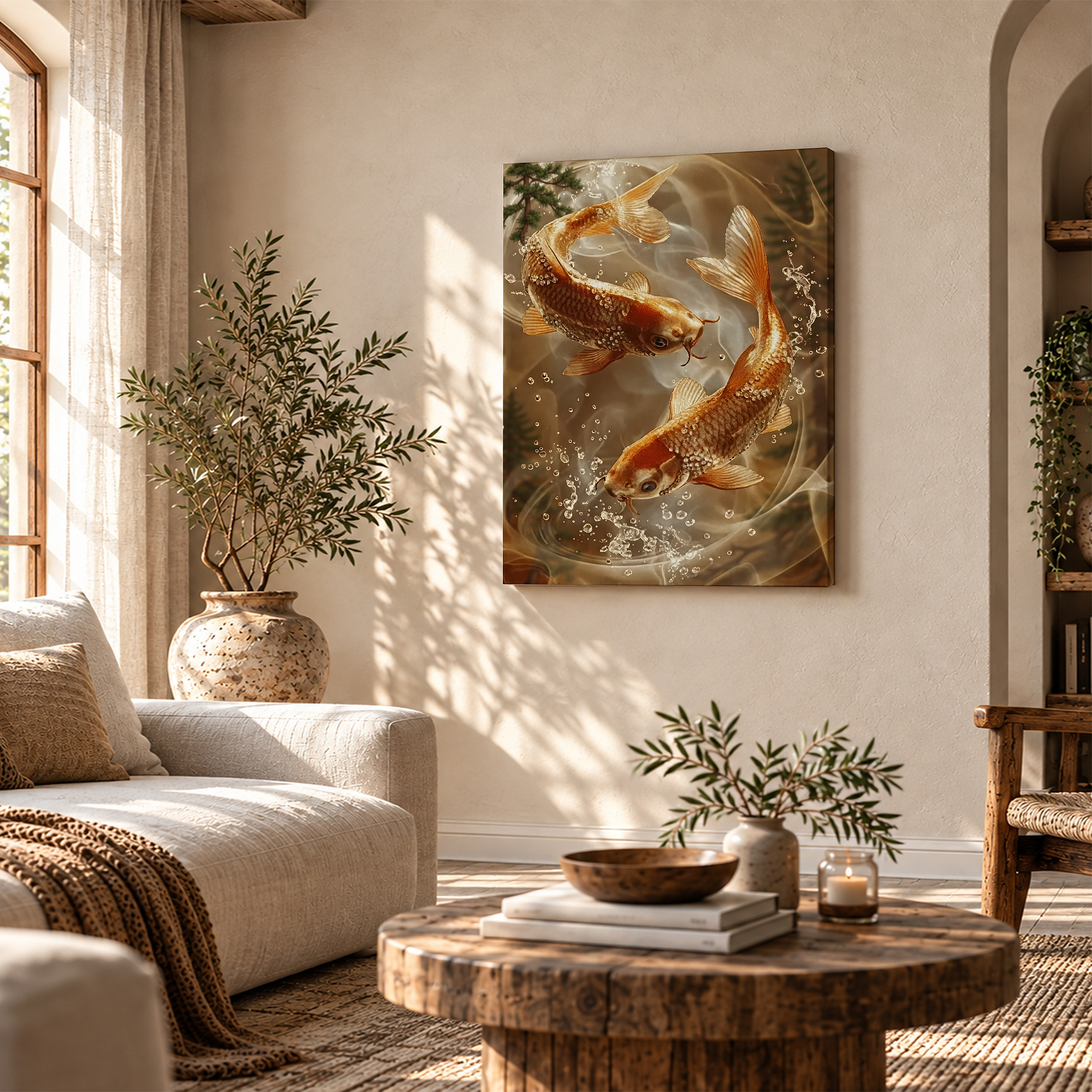 Golden Koi Fish Framed Canvas Wall Art - Serene Nature Decor - Image 4