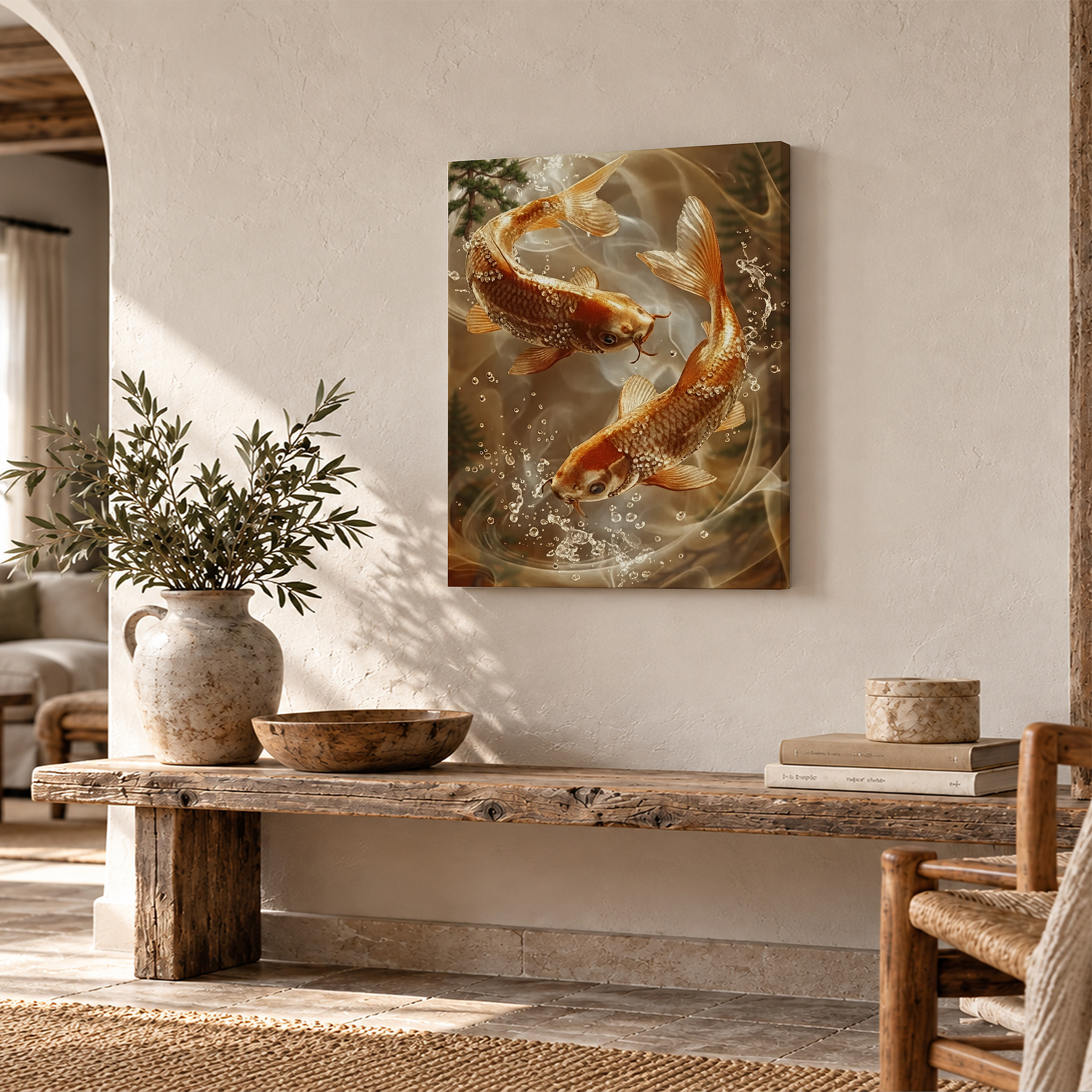 Golden Koi Fish Framed Canvas Wall Art - Serene Nature Decor - Image 2