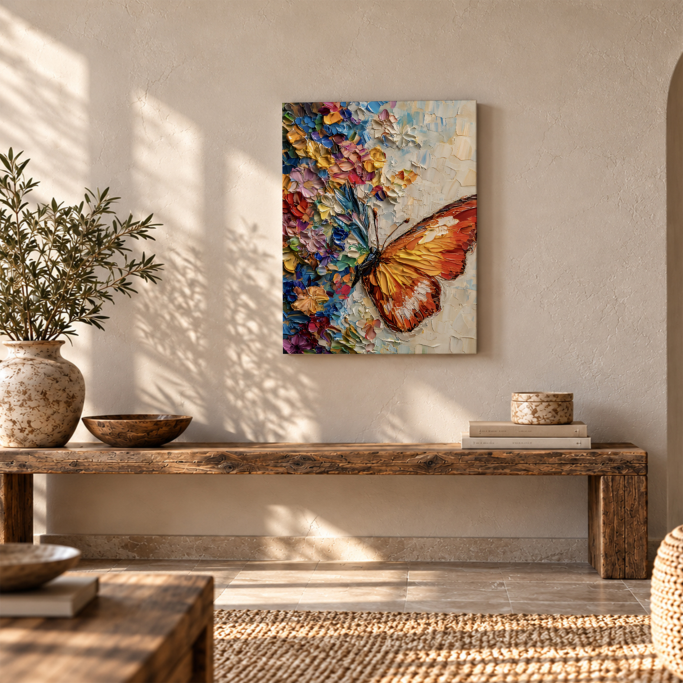 Vibrant Butterfly & Floral Impasto Framed Canvas Wall Art - Image 5